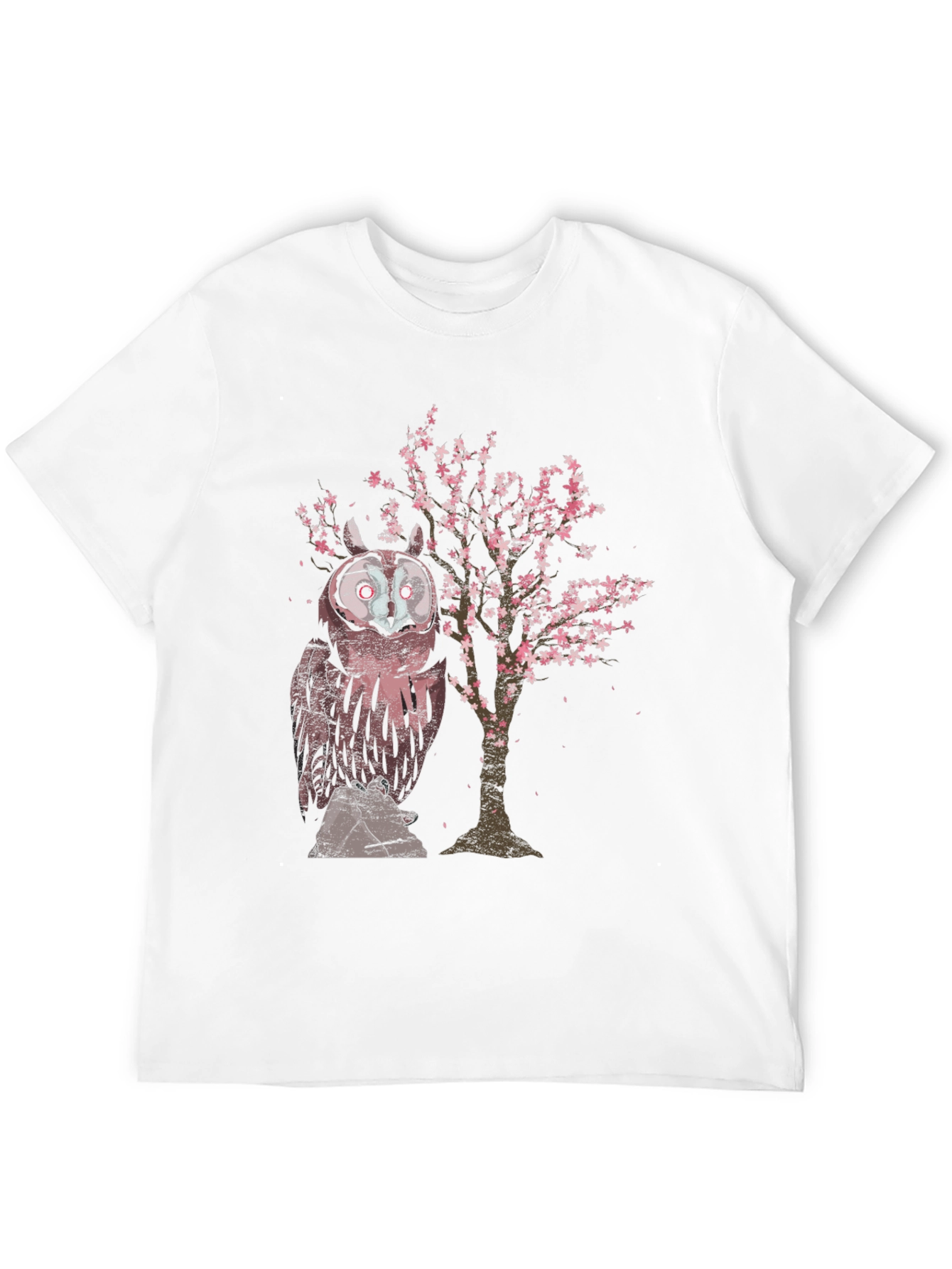 Owl & Cherry Blossom Tree Graphic T-Shirt
