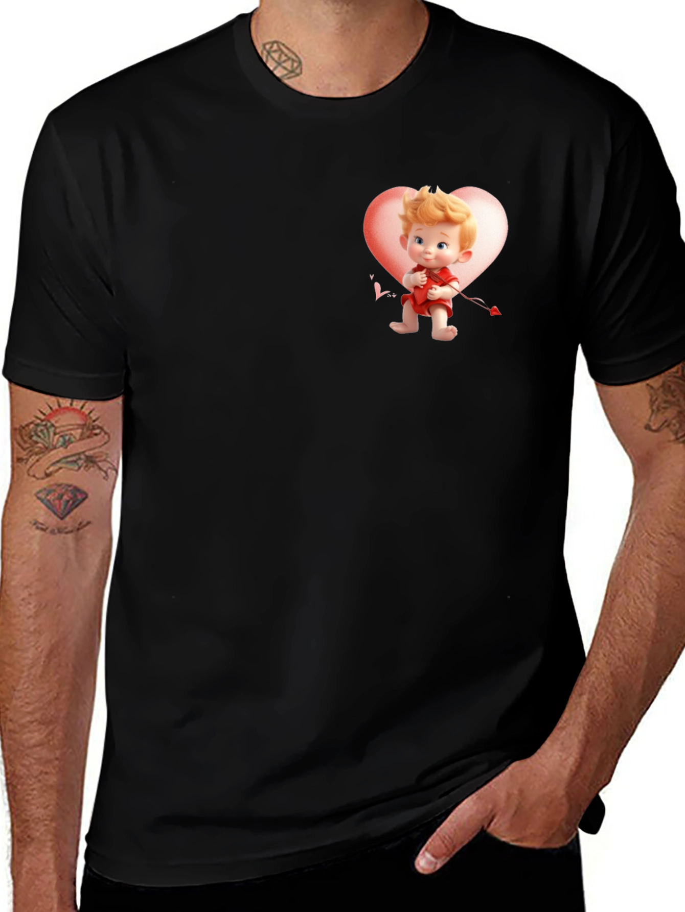 Cupid Heart Graphic Black T-Shirt