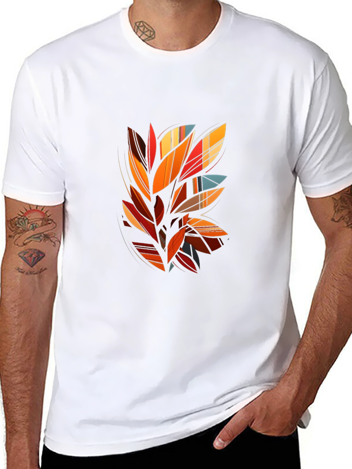 Abstract Leaf Design Black T-Shirt