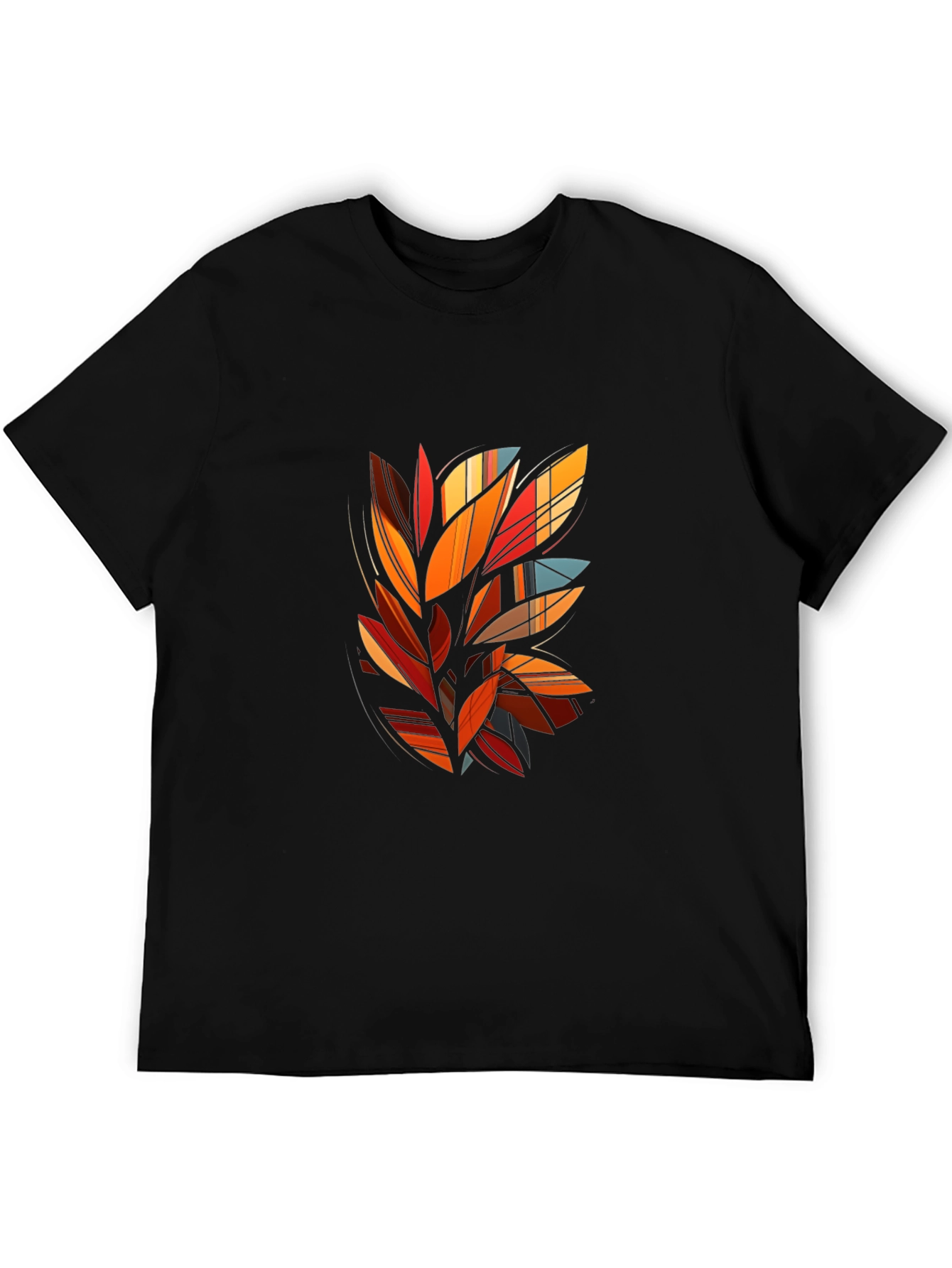 Abstract Leaf Design Black T-Shirt