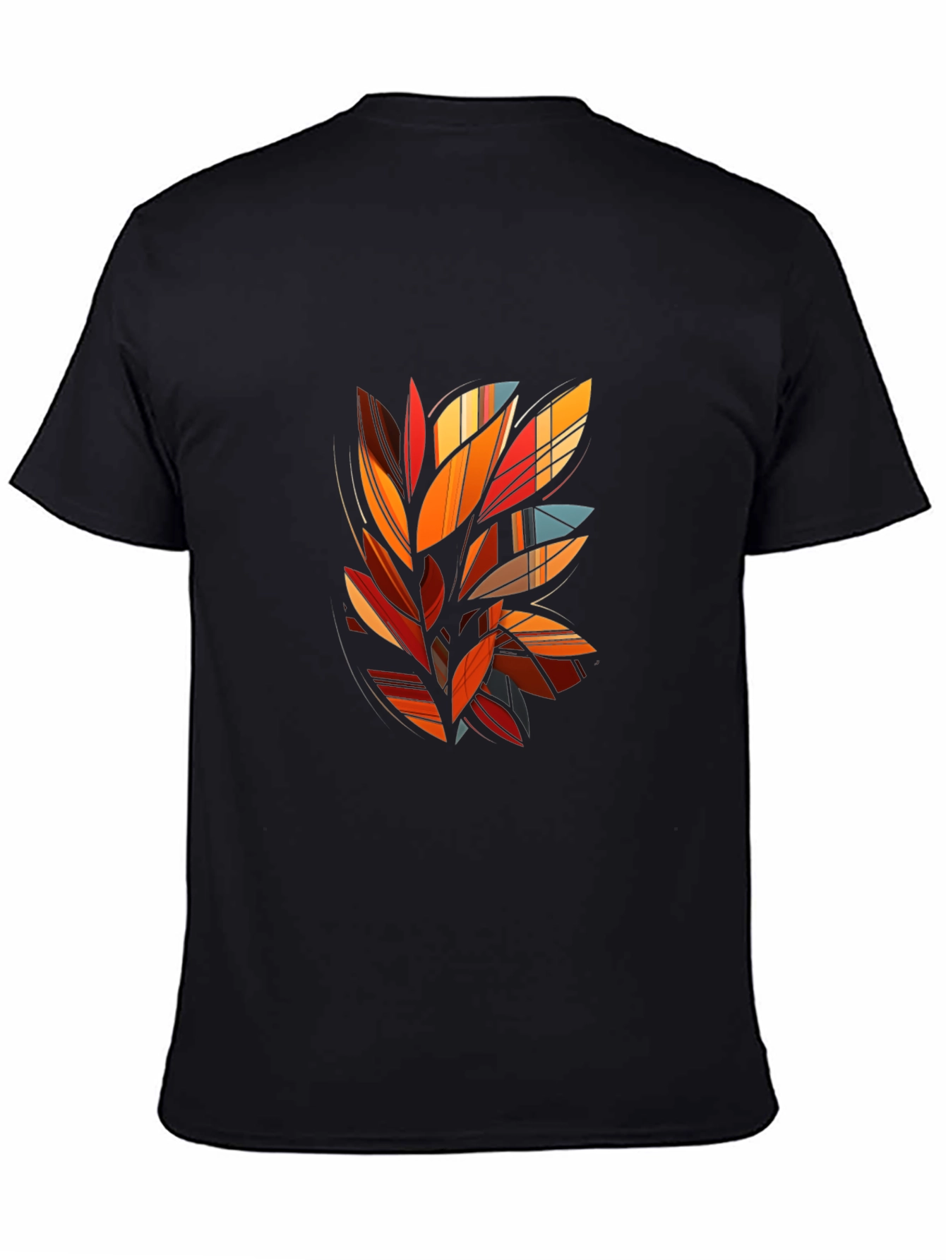 Abstract Leaf Design Black T-Shirt