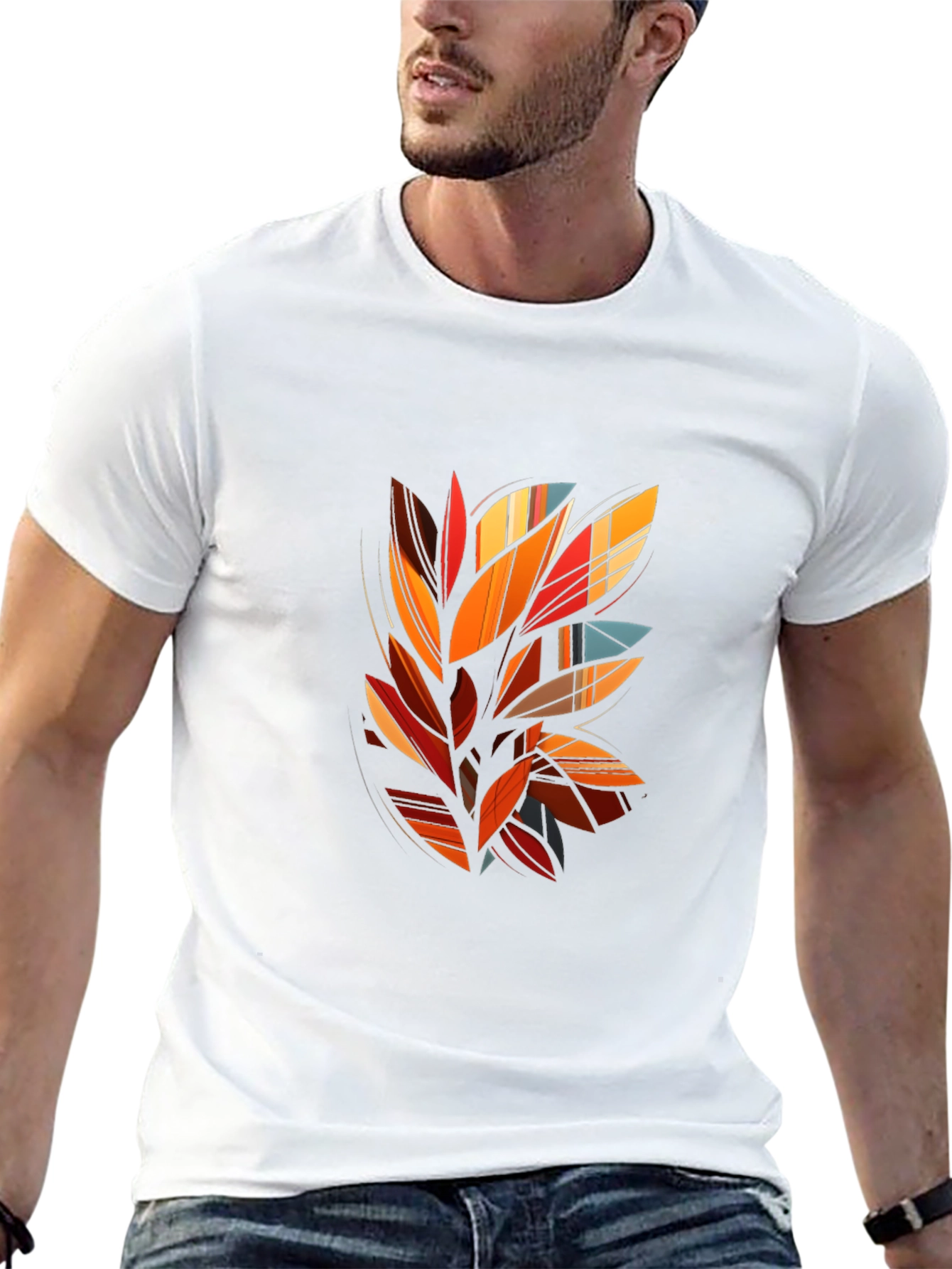Abstract Leaf Design Black T-Shirt