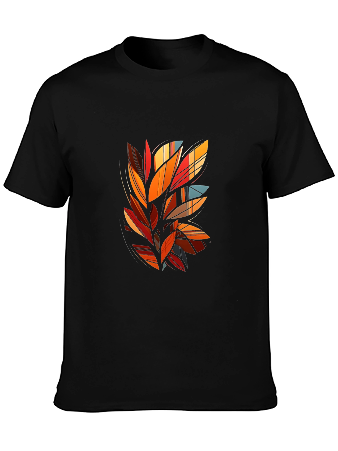 Abstract Leaf Design Black T-Shirt