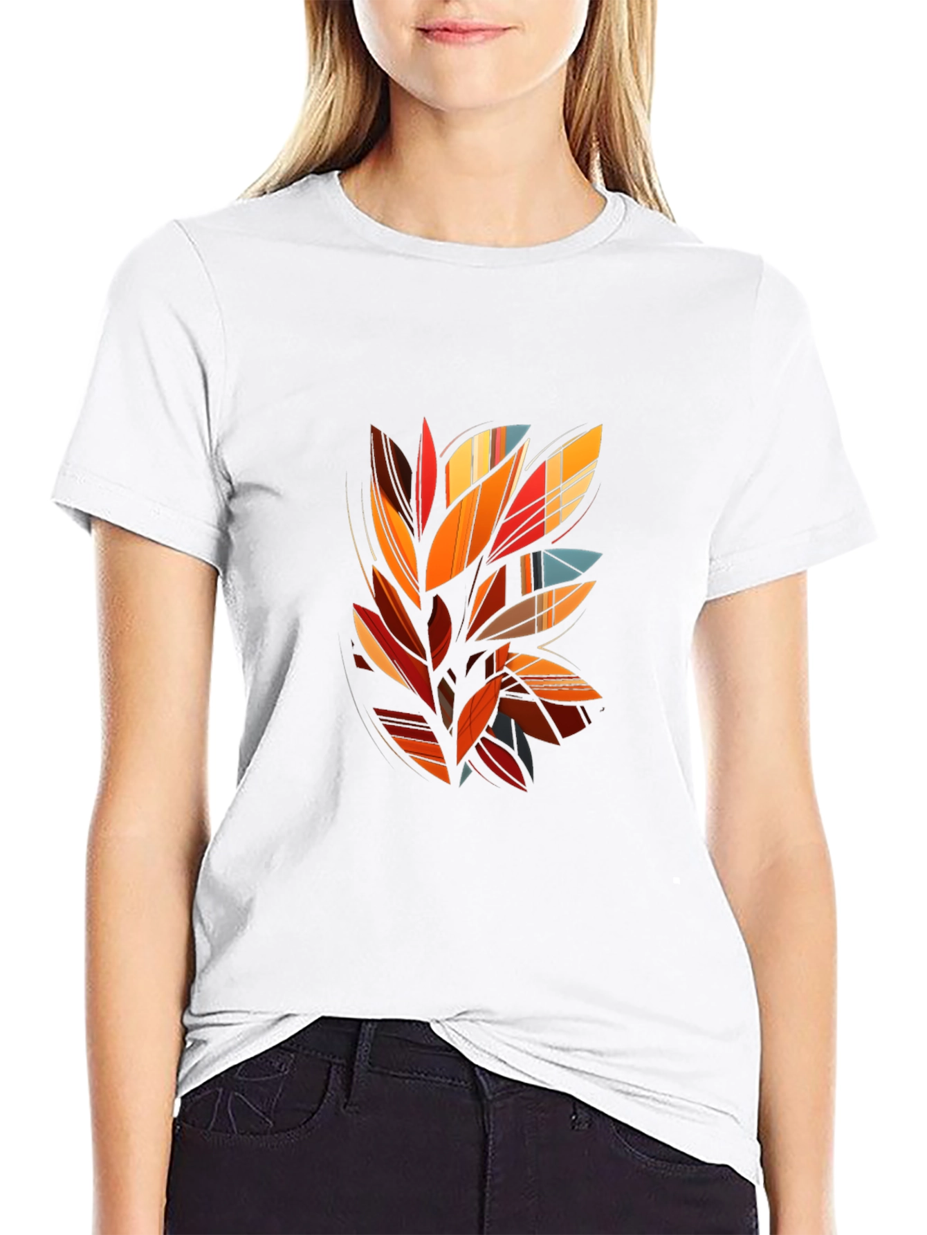 Abstract Leaf Design Black T-Shirt