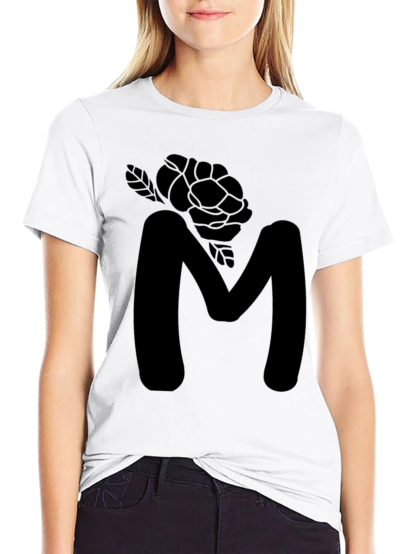 Mens Black Letter M Rose Graphic Tee