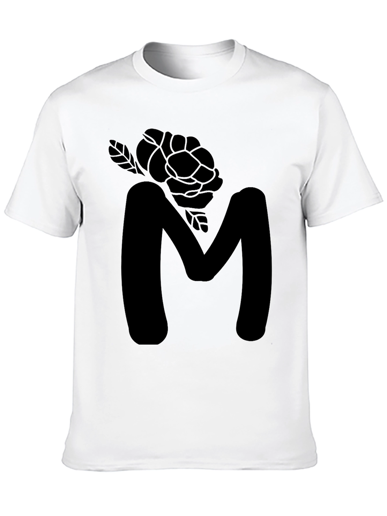 Mens Black Letter M Rose Graphic Tee