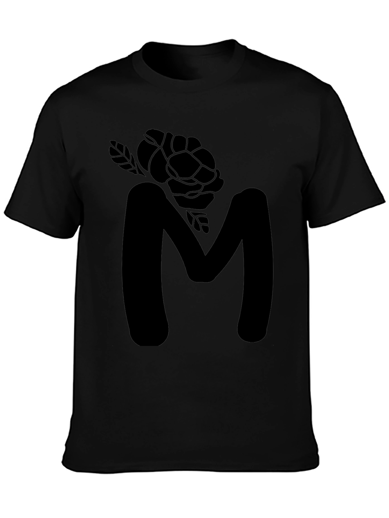 Mens Black Letter M Rose Graphic Tee