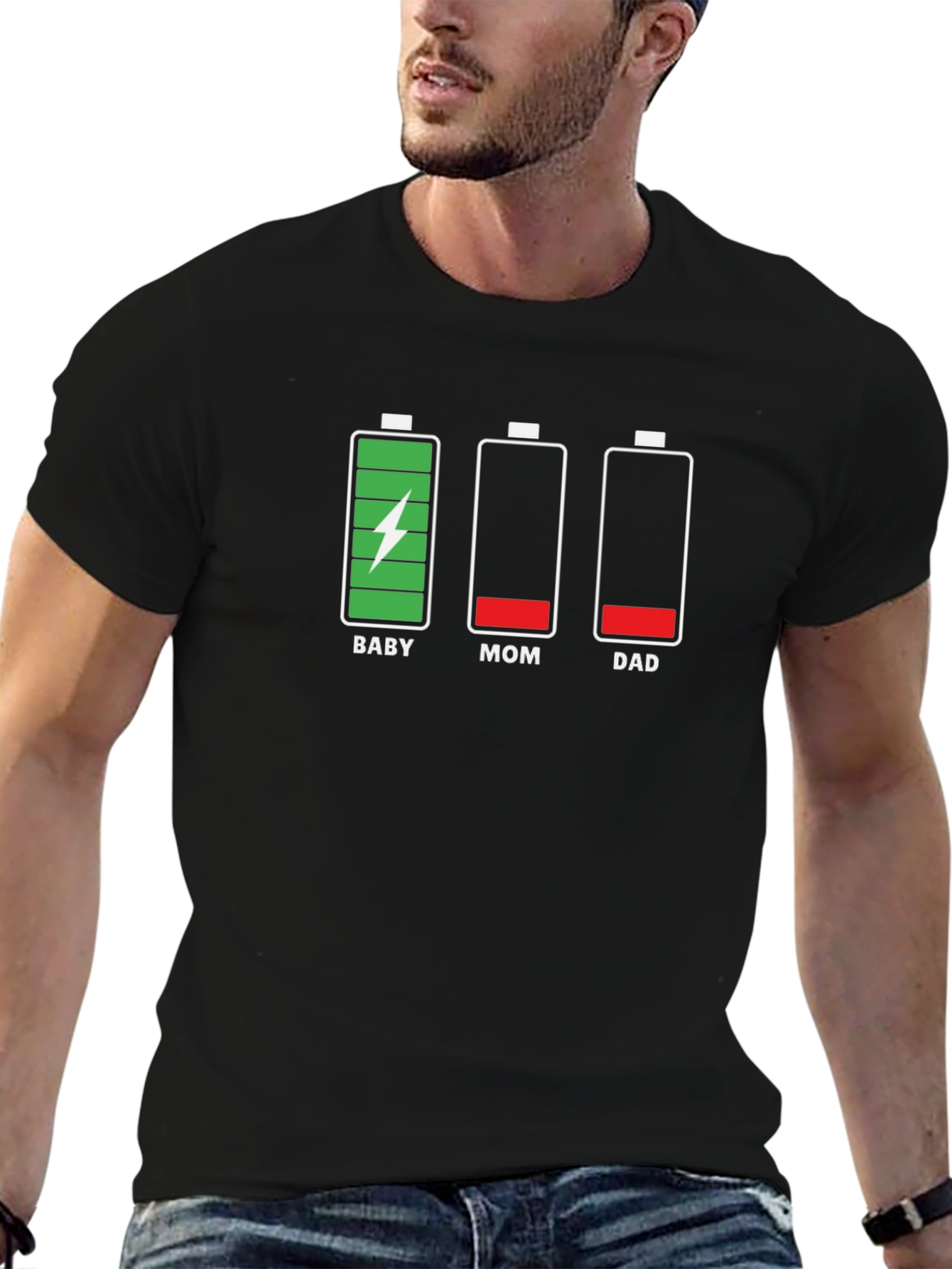 Funny Family Battery Level Black T-Shirt