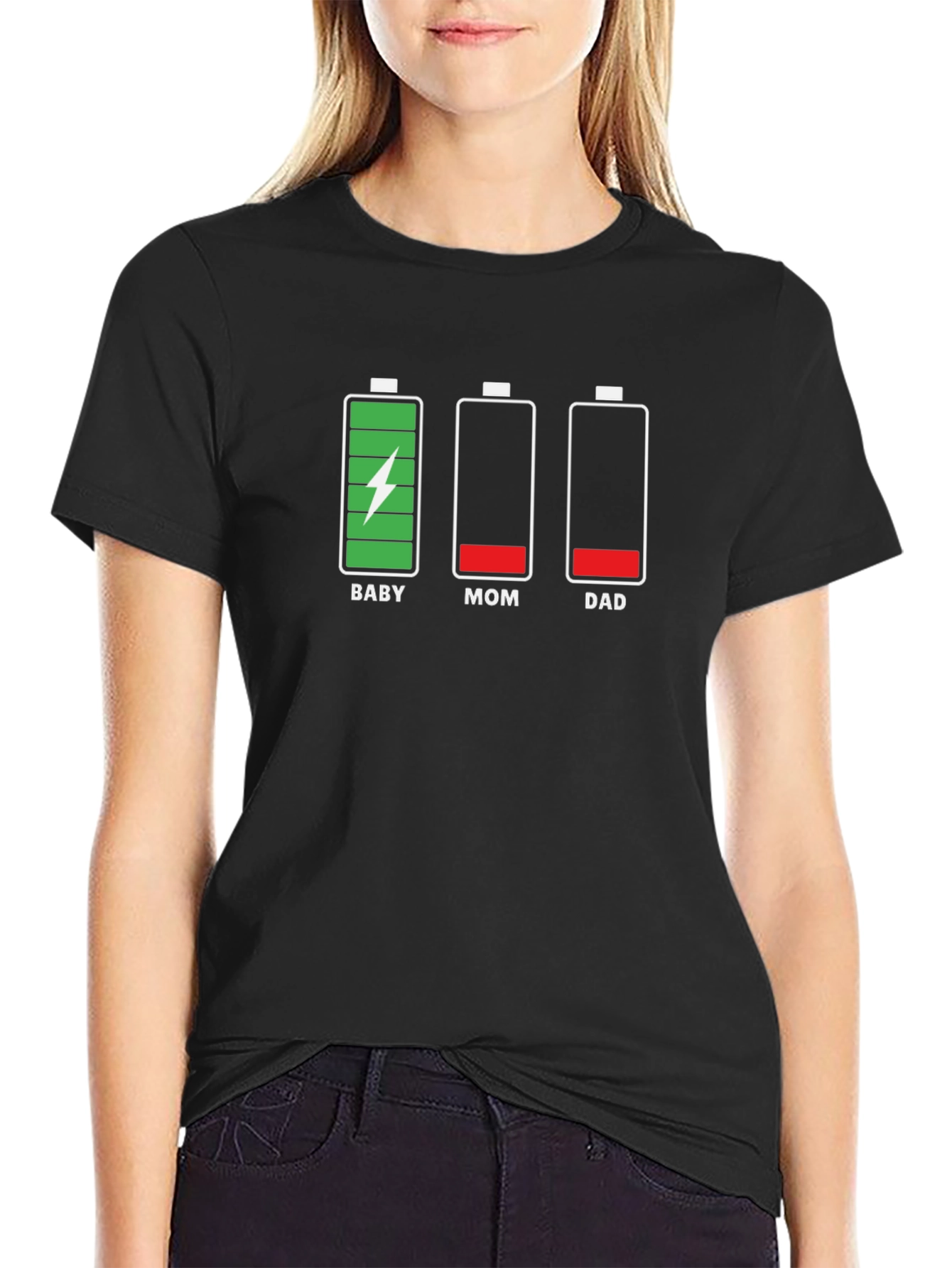 Funny Family Battery Level Black T-Shirt