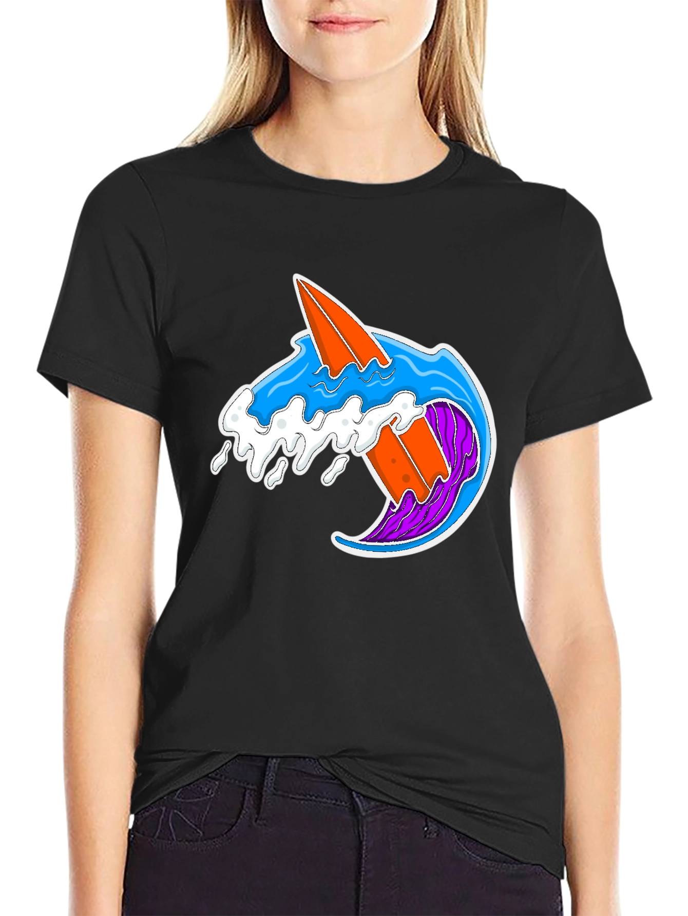 Surfboard Wave Graphic Black T-Shirt