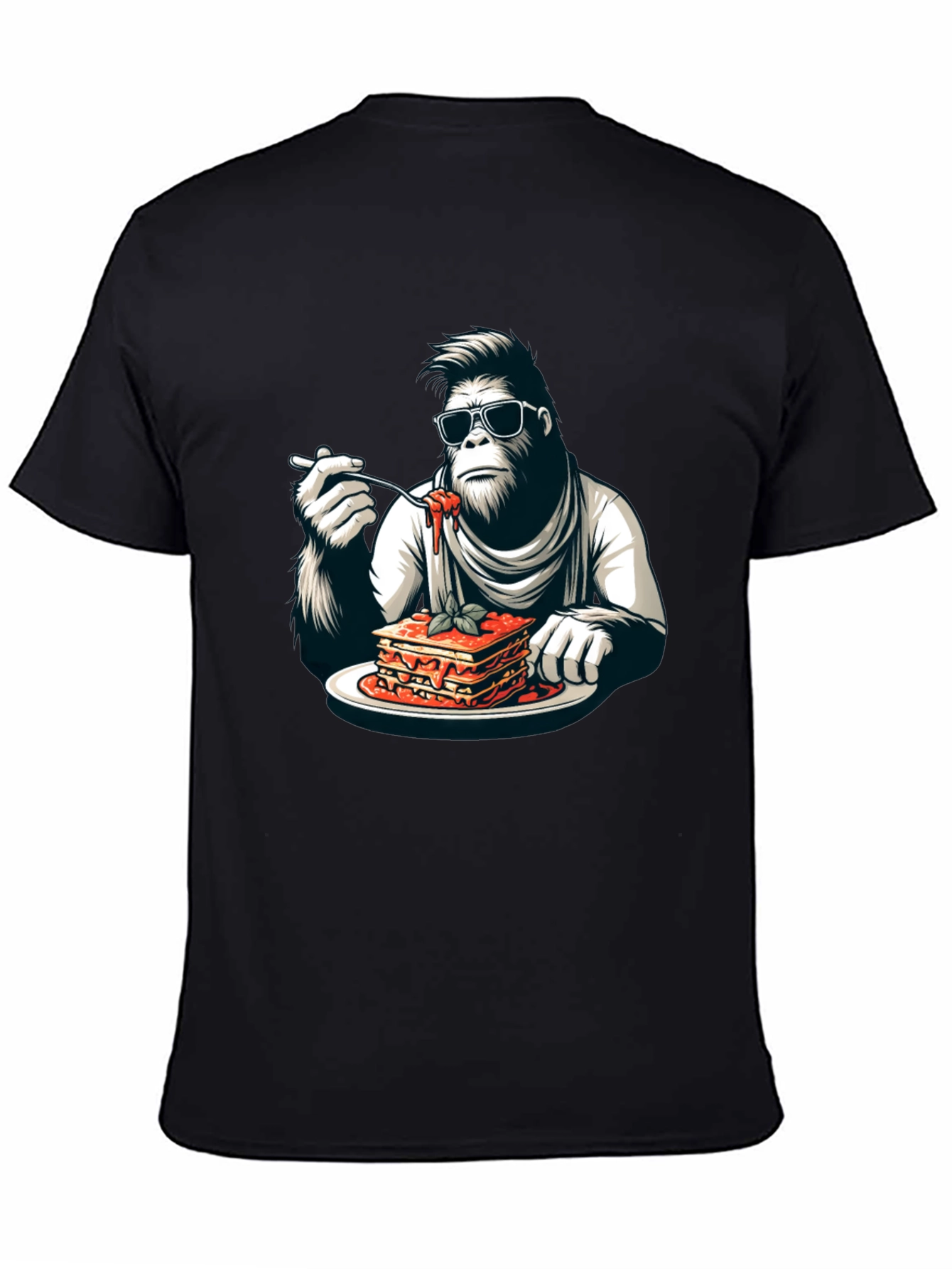 Gorilla Eating Lasagna T-Shirt - Funny Graphic Tee
