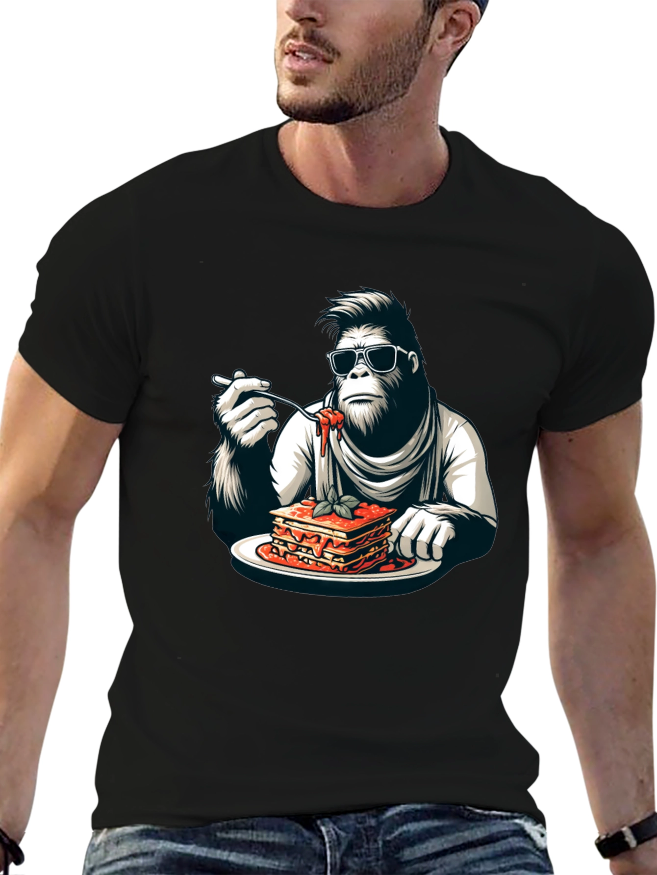 Gorilla Eating Lasagna T-Shirt - Funny Graphic Tee