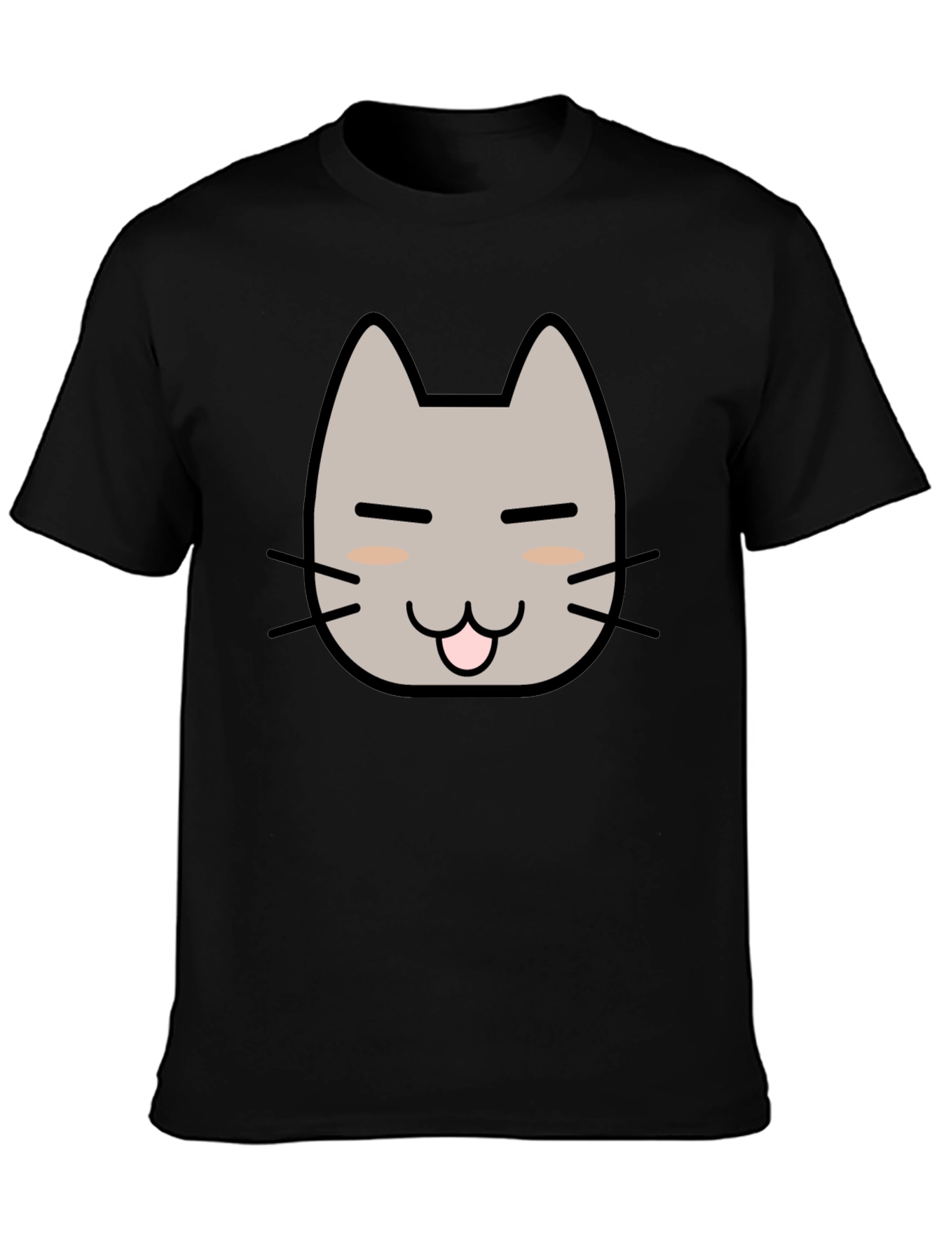 Cute Cartoon Cat Graphic Tee - Black