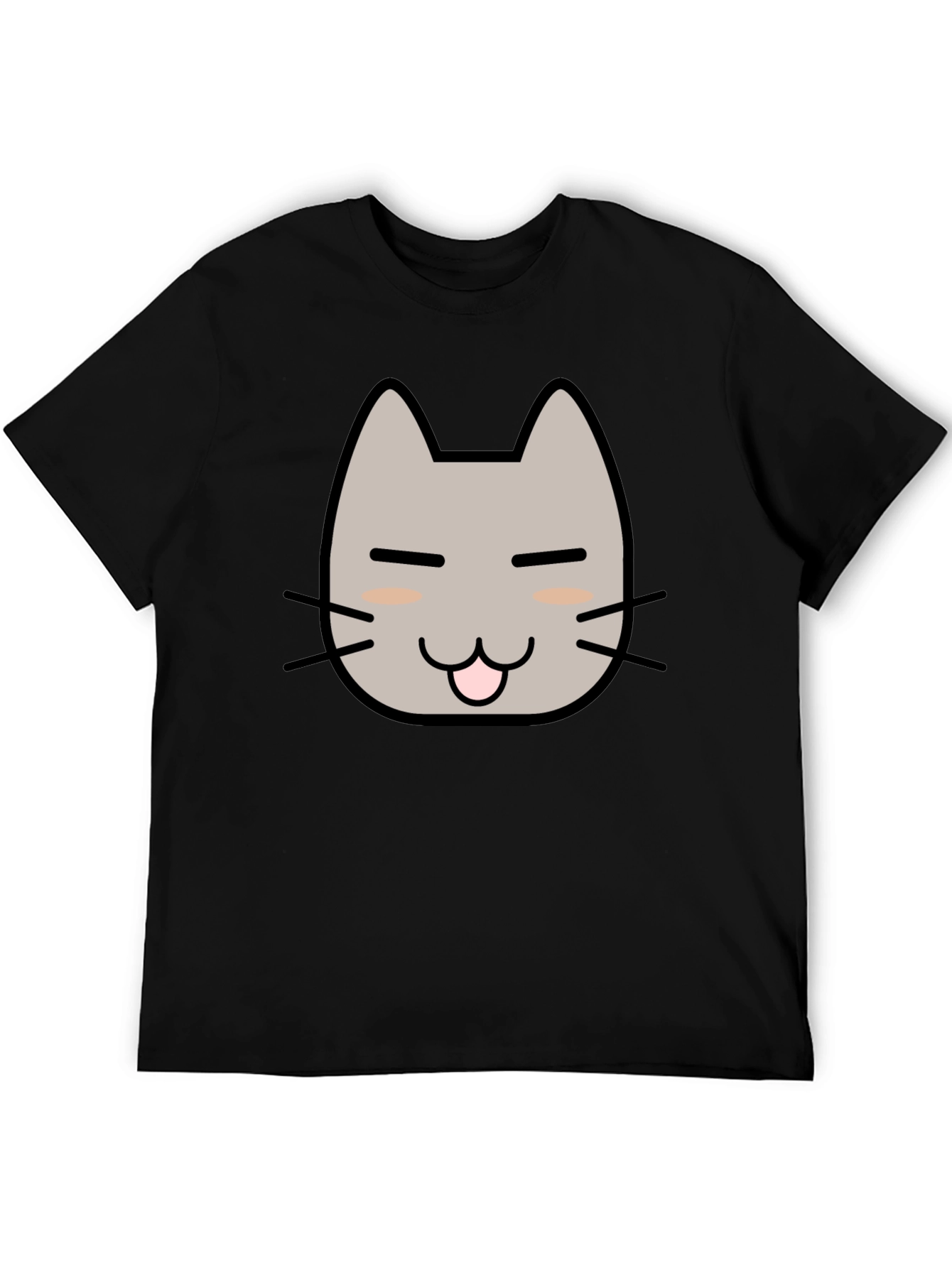 Cute Cartoon Cat Graphic Tee - Black
