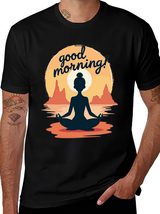 Good Morning Yoga T-Shirt - Meditating Sunrise Design