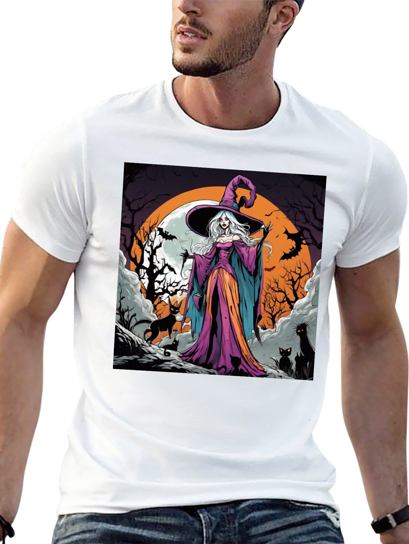 Witch & Cats Halloween T-Shirt