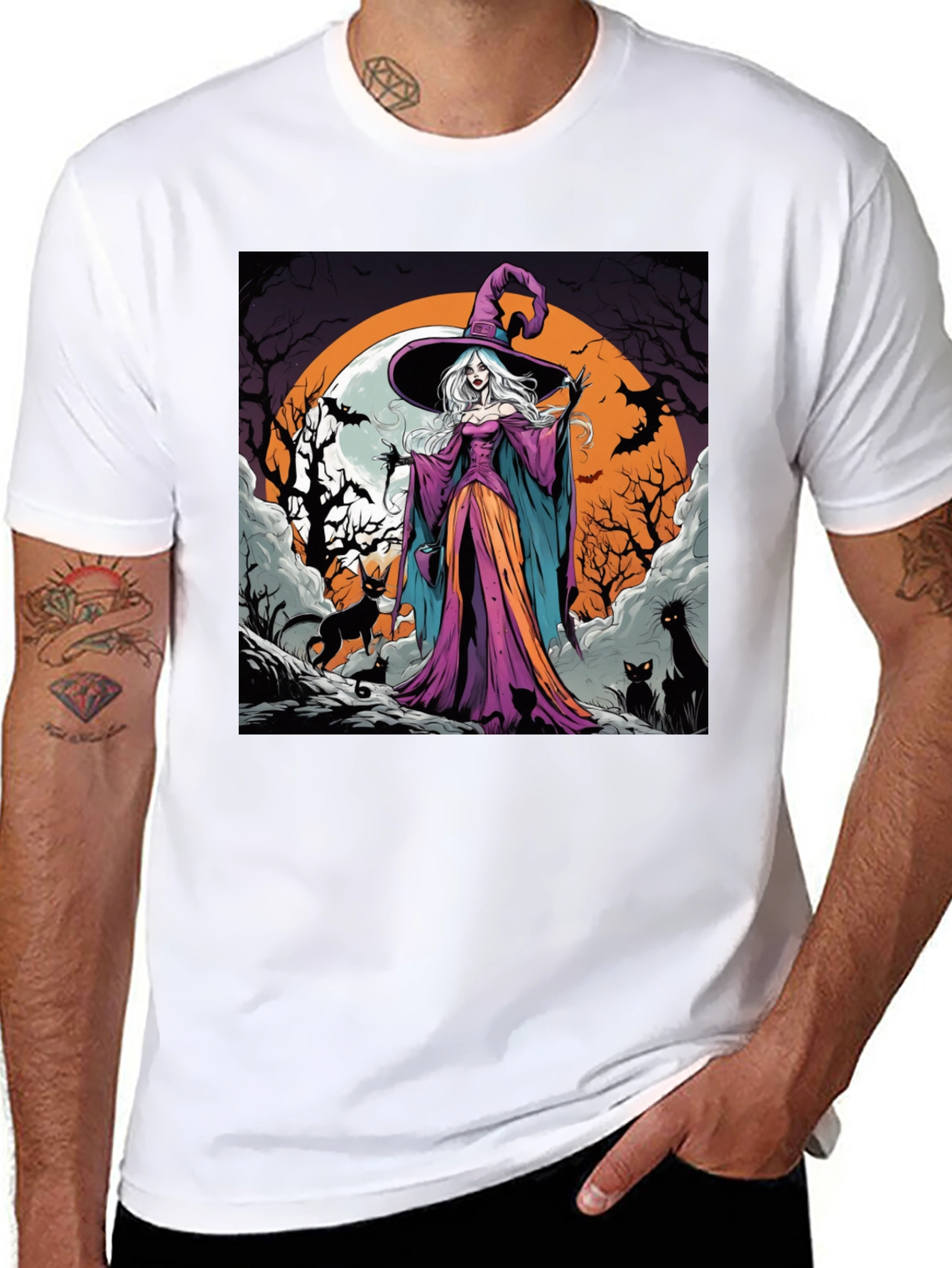 Witch & Cats Halloween T-Shirt