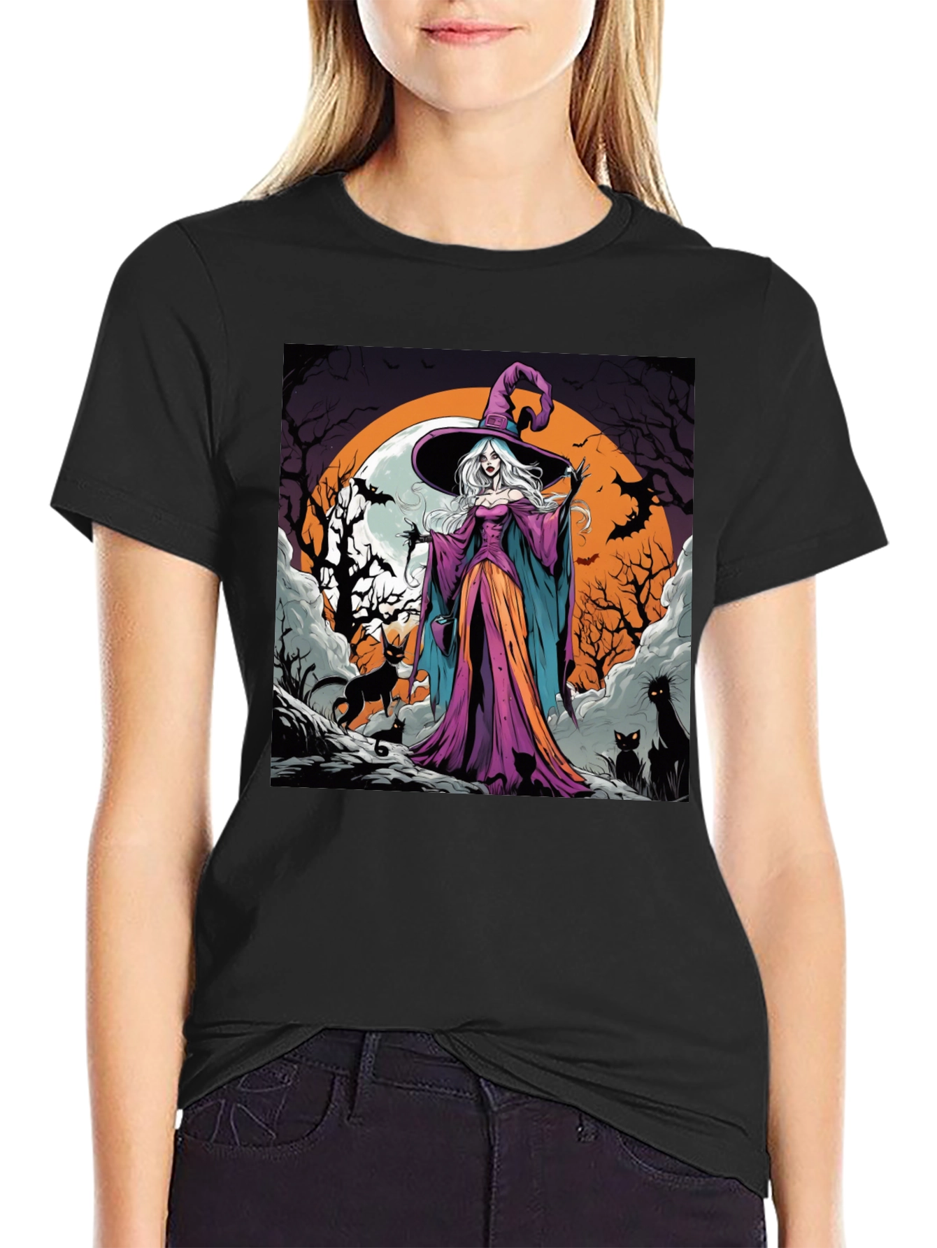 Witch & Cats Halloween T-Shirt