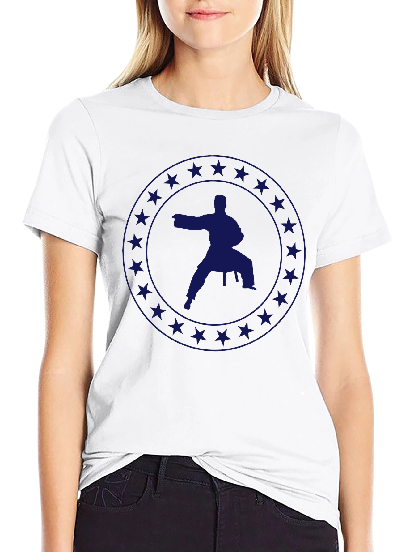 Karate Silhouette Star Circle Graphic T-Shirt