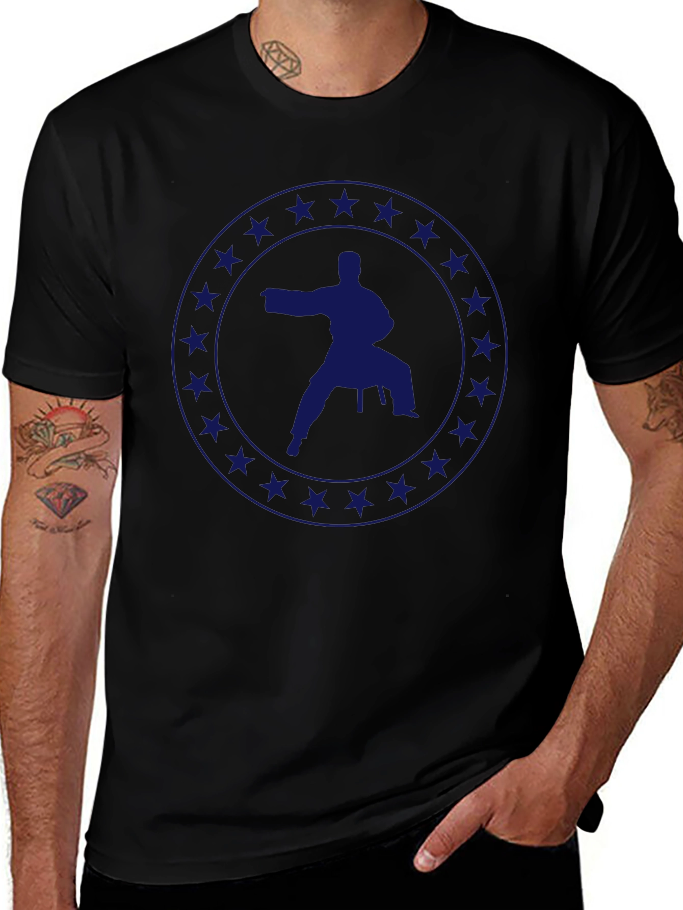 Karate Silhouette Star Circle Graphic T-Shirt