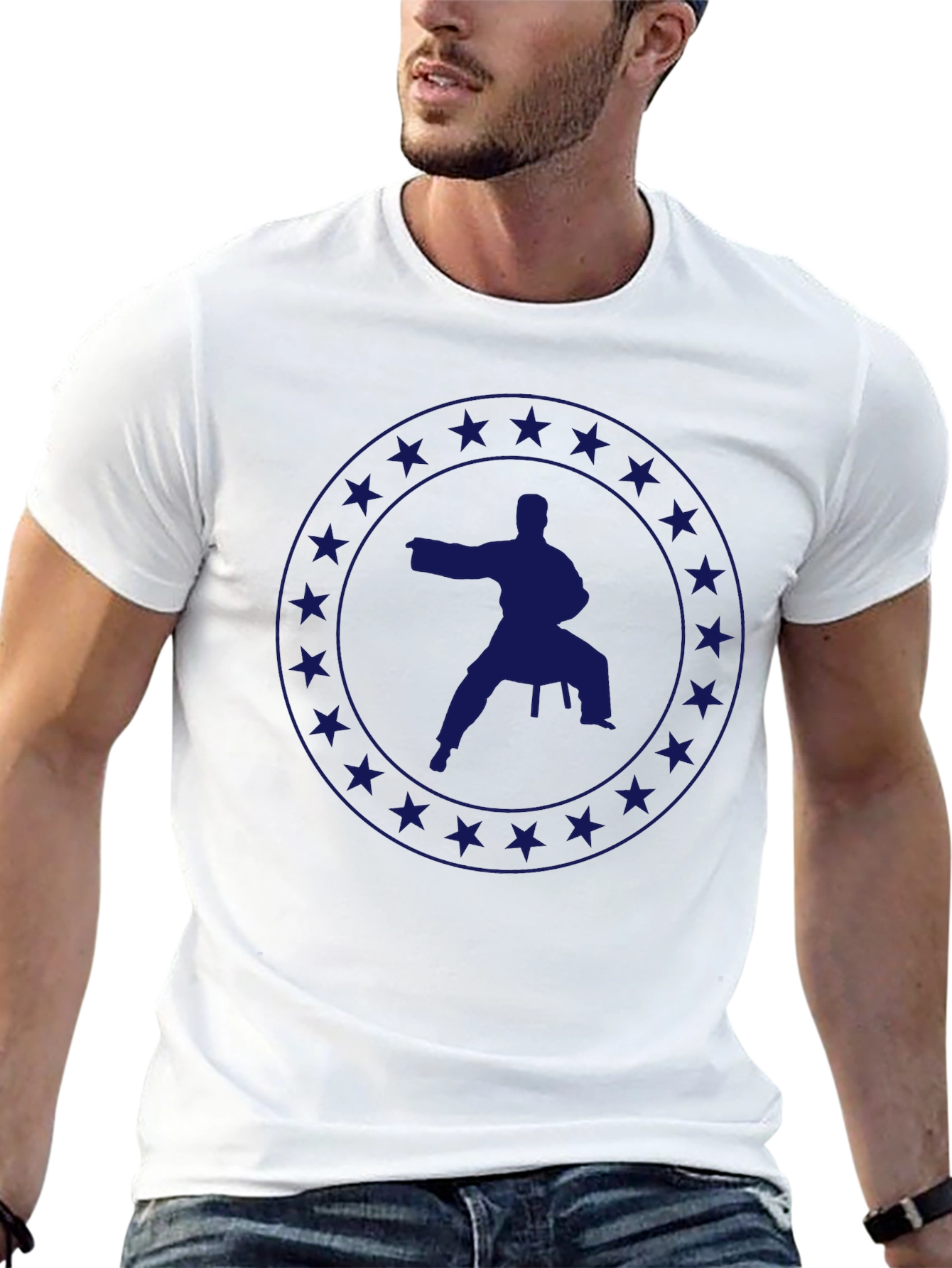 Karate Silhouette Star Circle Graphic T-Shirt