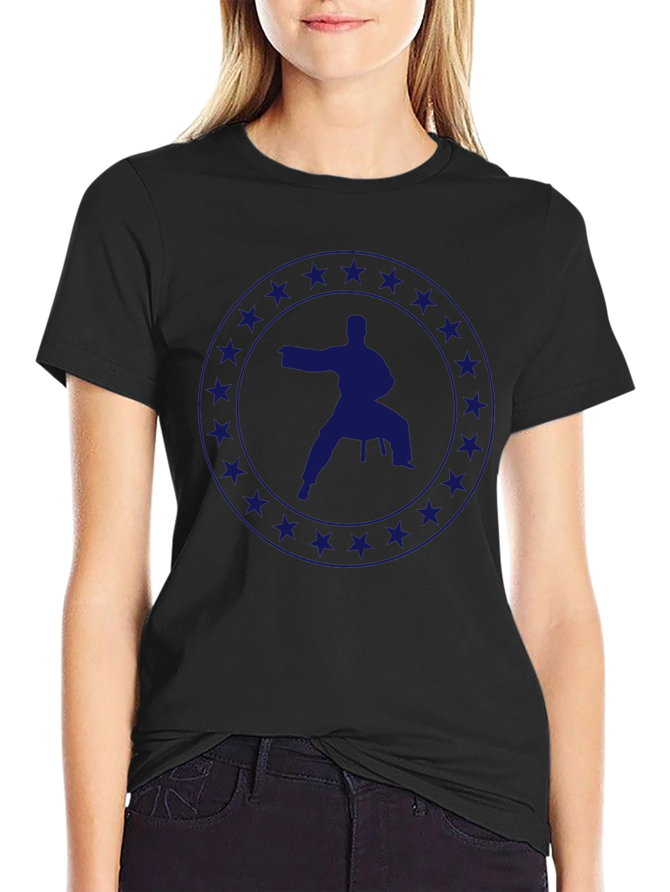 Karate Silhouette Star Circle Graphic T-Shirt