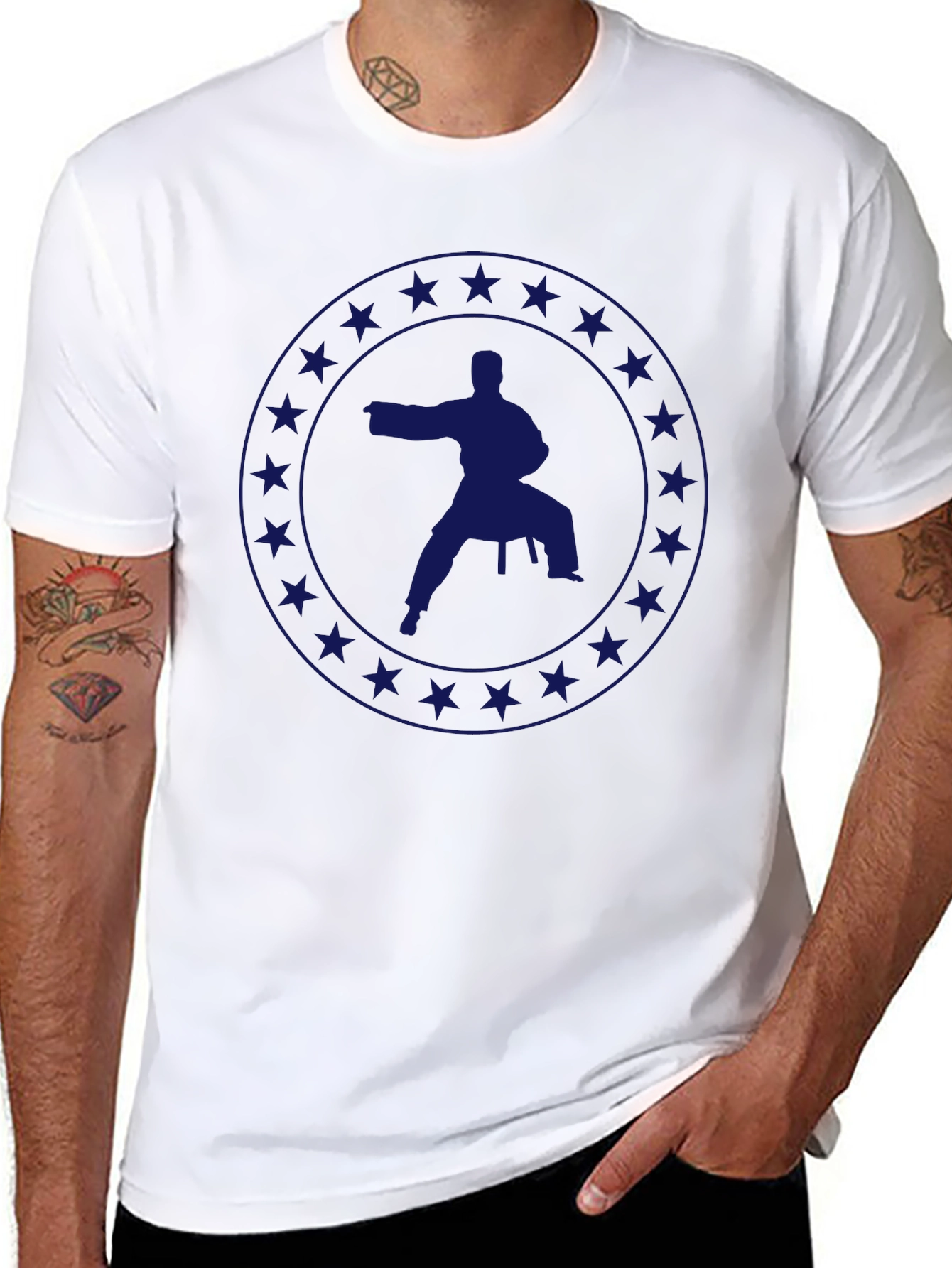 Karate Silhouette Star Circle Graphic T-Shirt