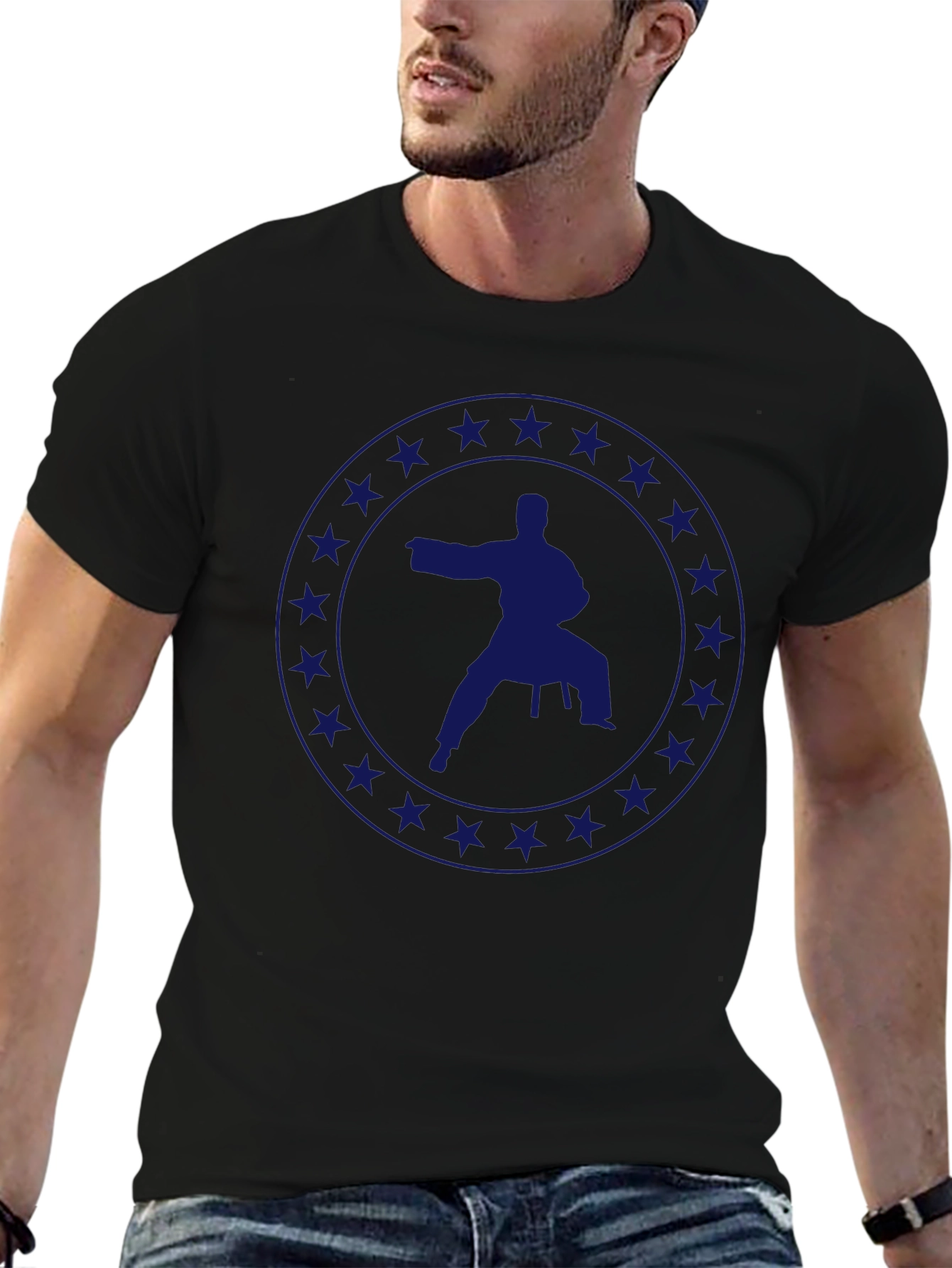 Karate Silhouette Star Circle Graphic T-Shirt