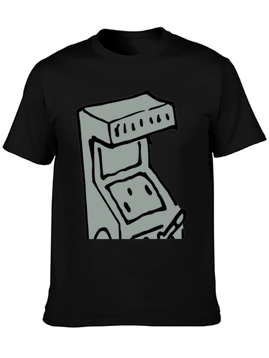 Retro Arcade Game Console Graphic Tee - Black Cotton Shirt