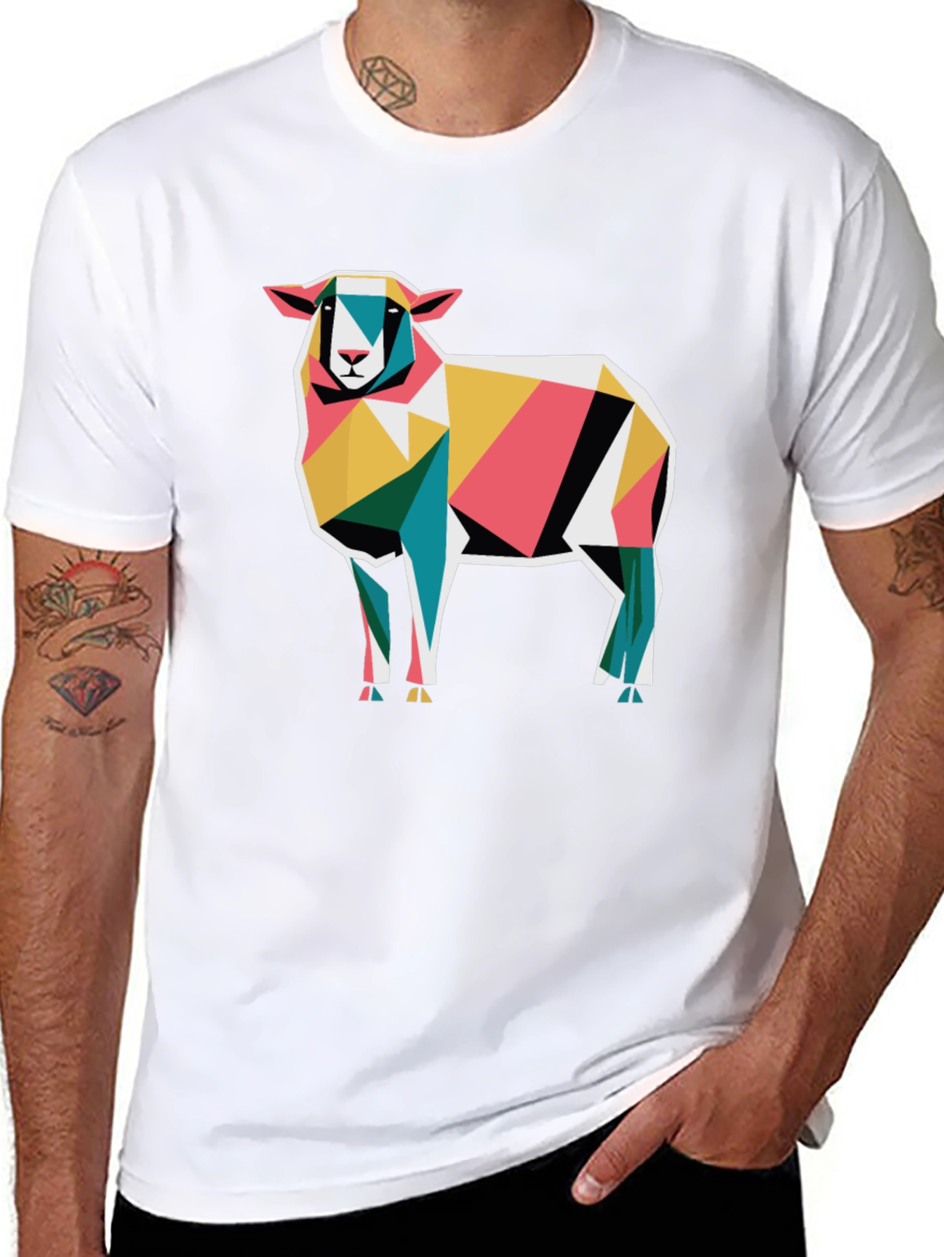 Geometric Sheep Graphic Tee - Modern Abstract Art Shirt