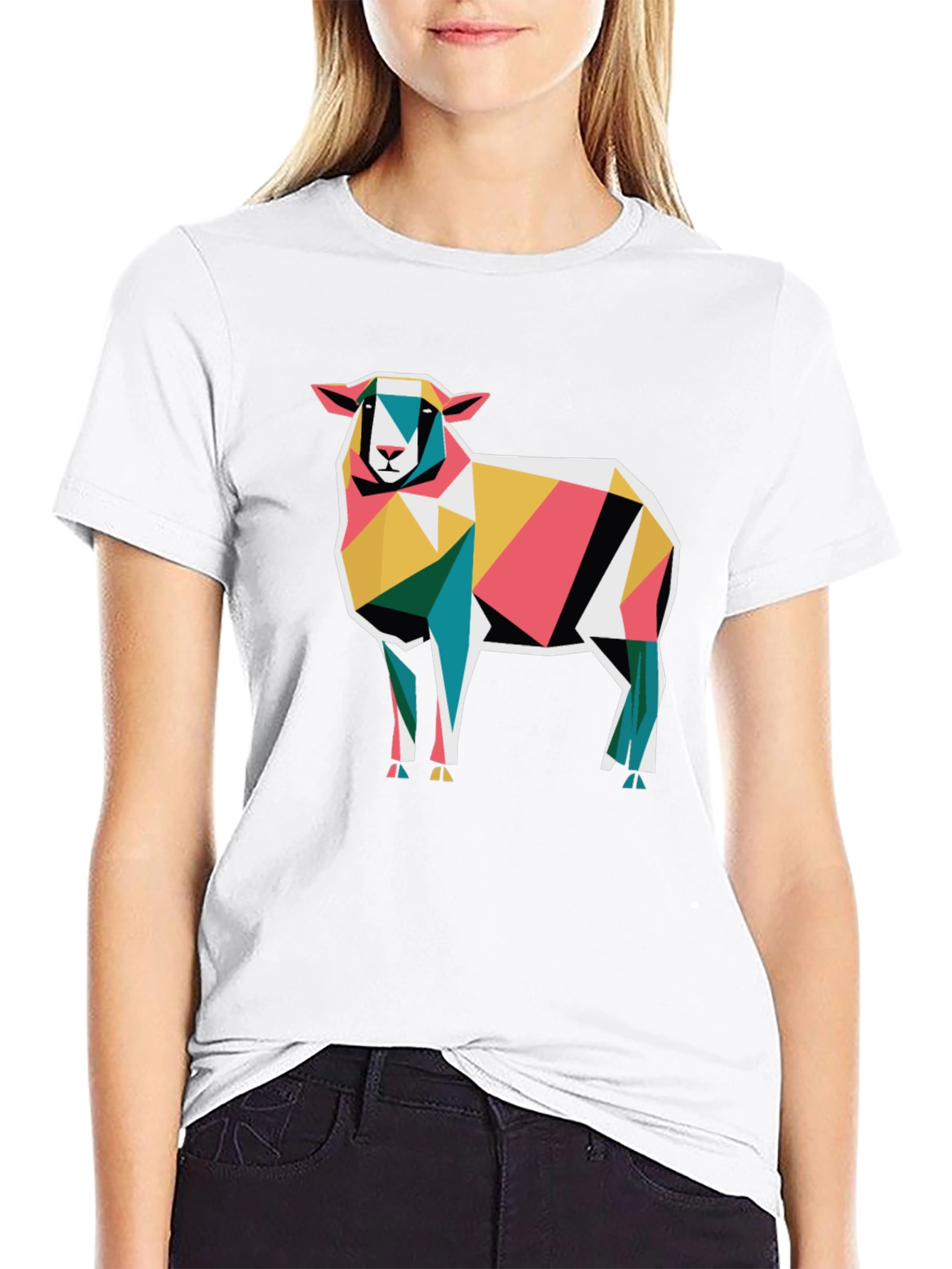 Geometric Sheep Graphic Tee - Modern Abstract Art Shirt