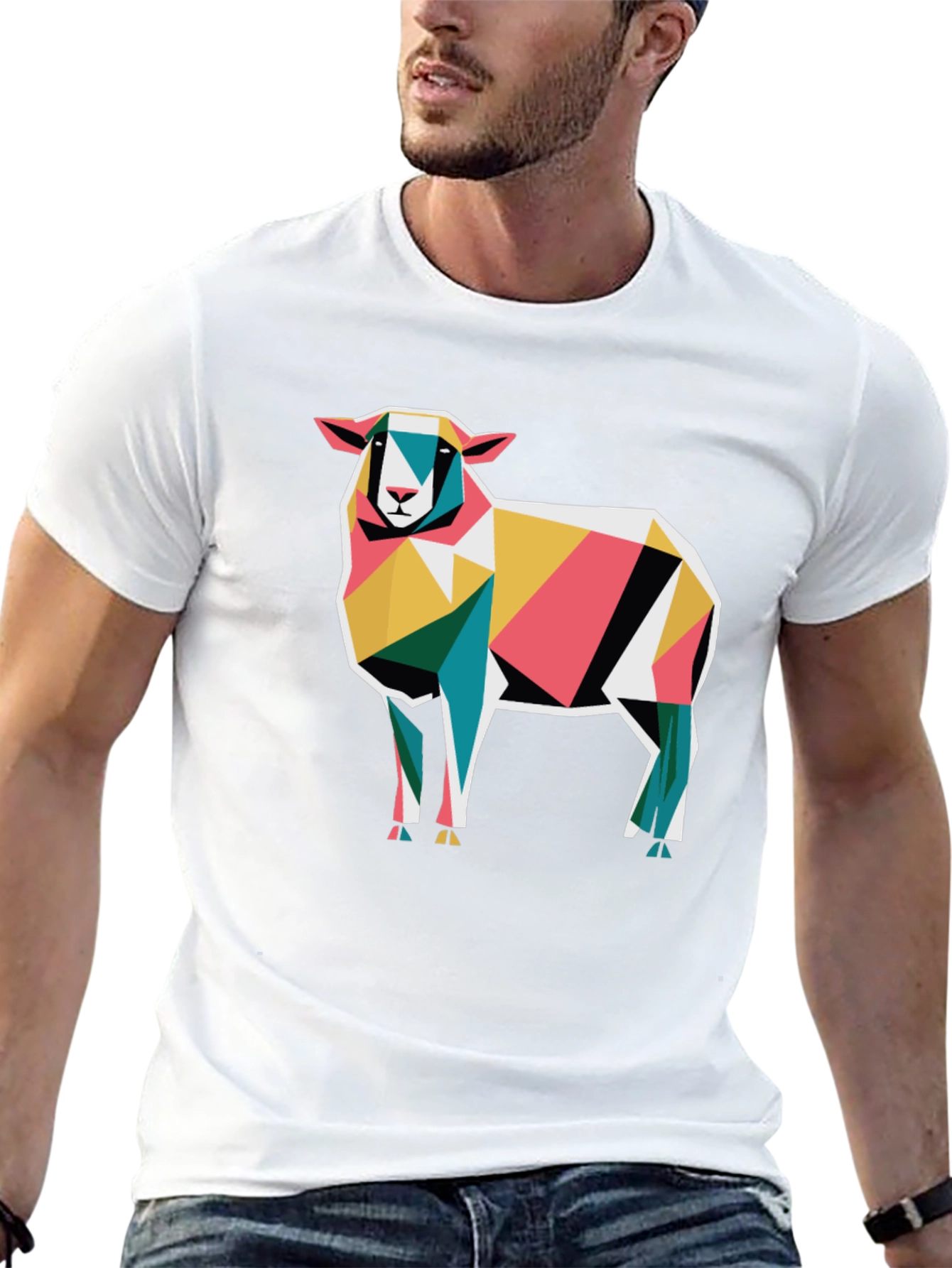 Geometric Sheep Graphic Tee - Modern Abstract Art Shirt