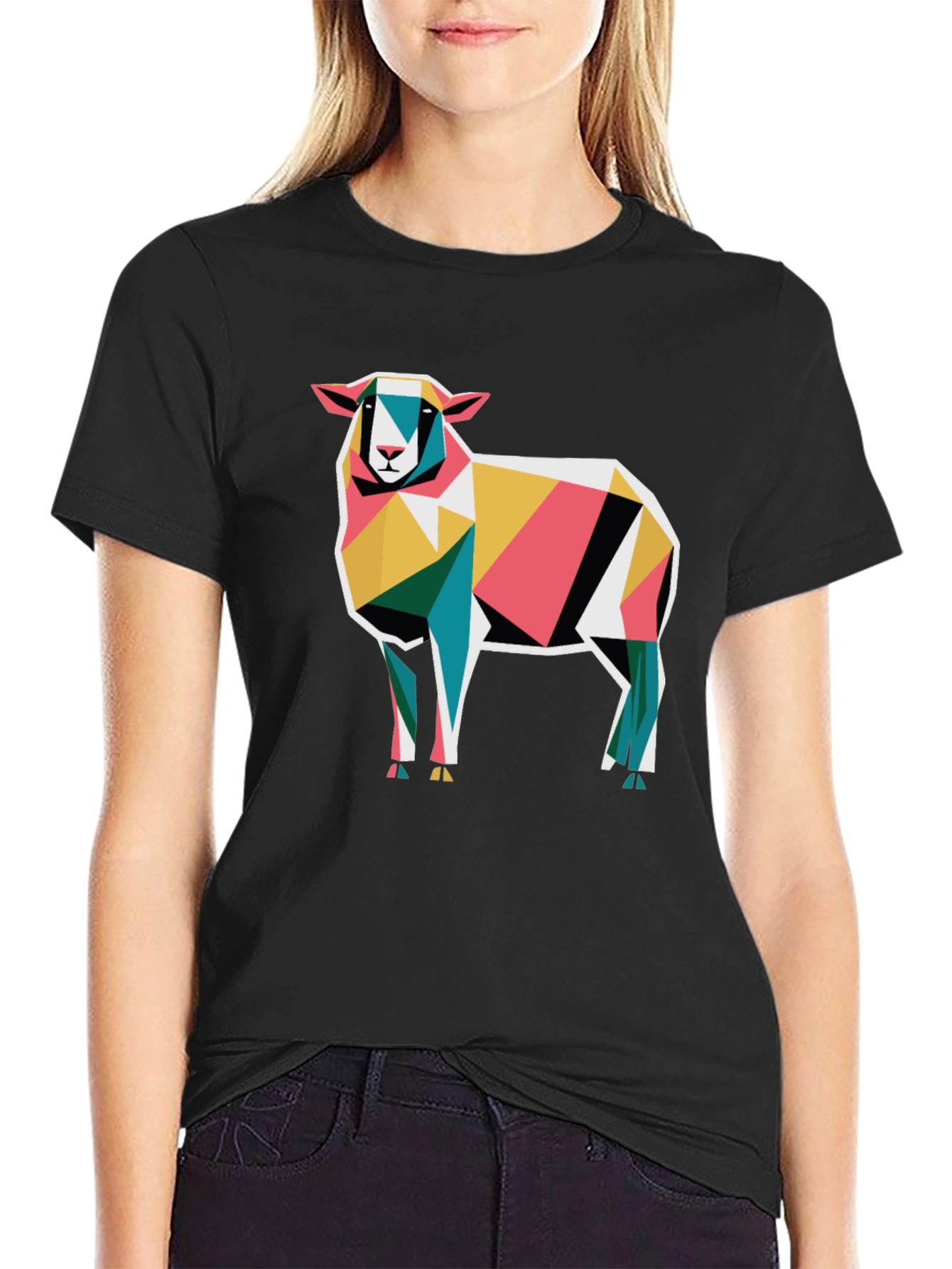 Geometric Sheep Graphic Tee - Modern Abstract Art Shirt
