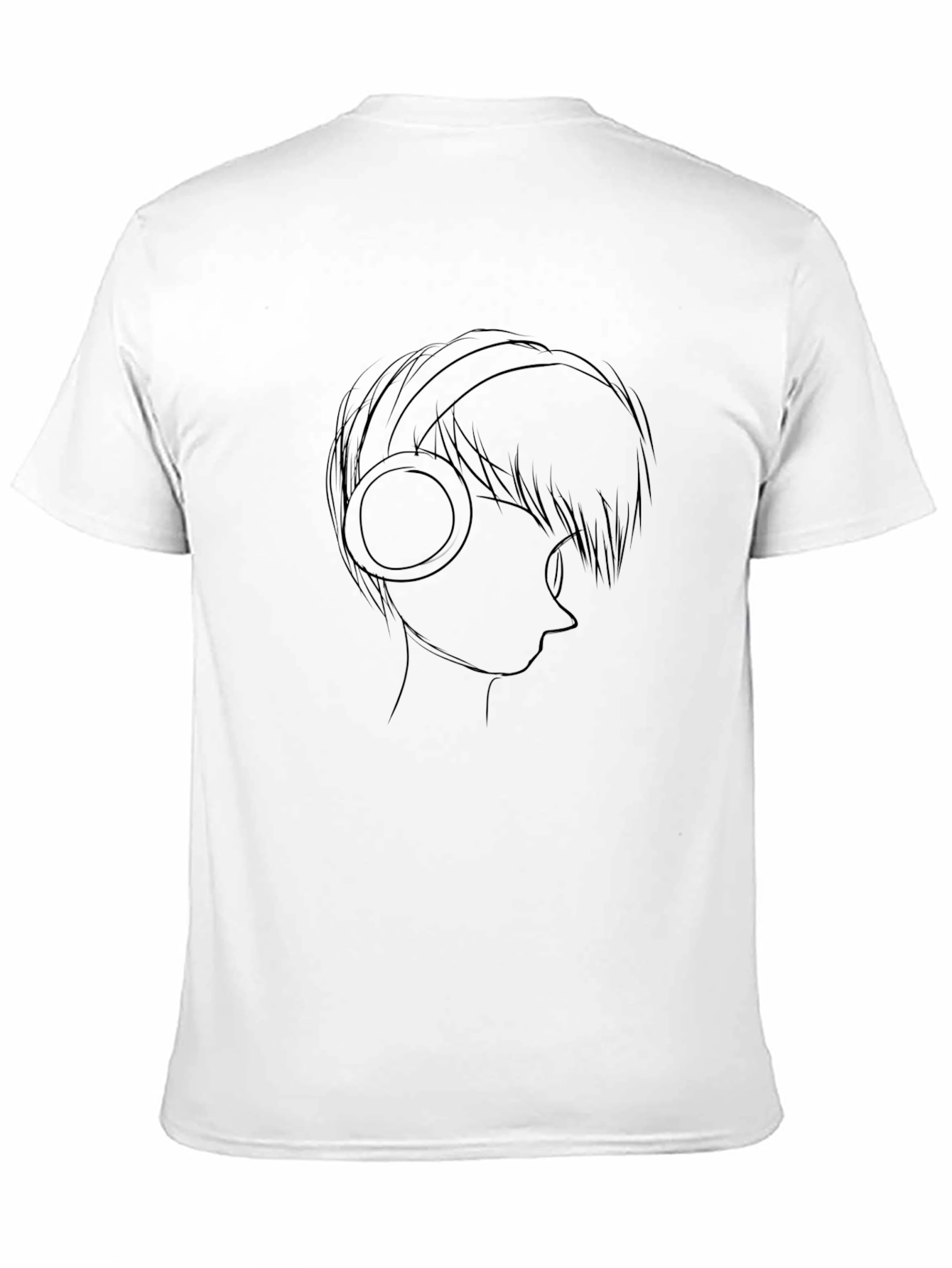 Line Art Anime Headphones Black T-Shirt