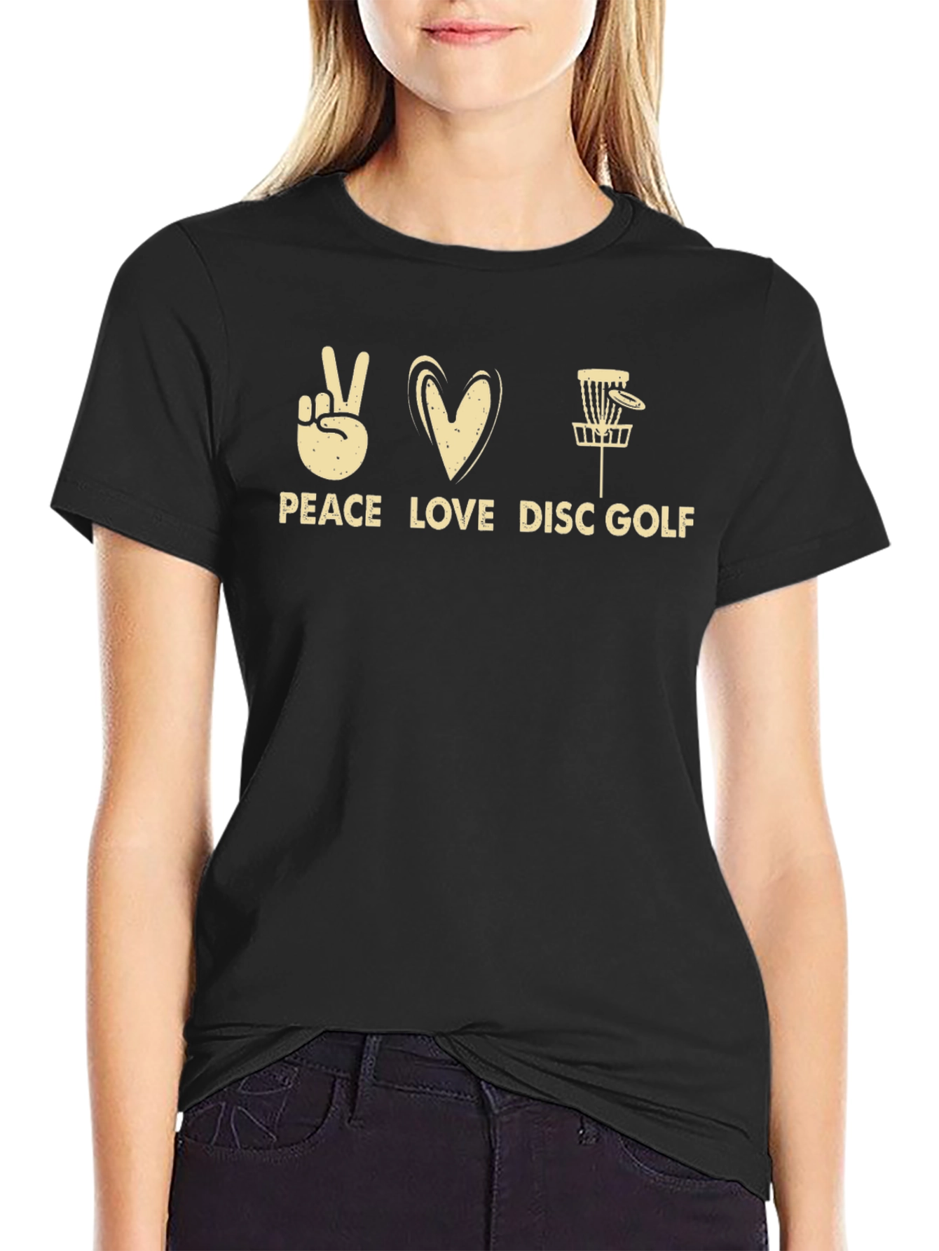 Peace Love Disc Golf T-Shirt - Black Cotton Tee