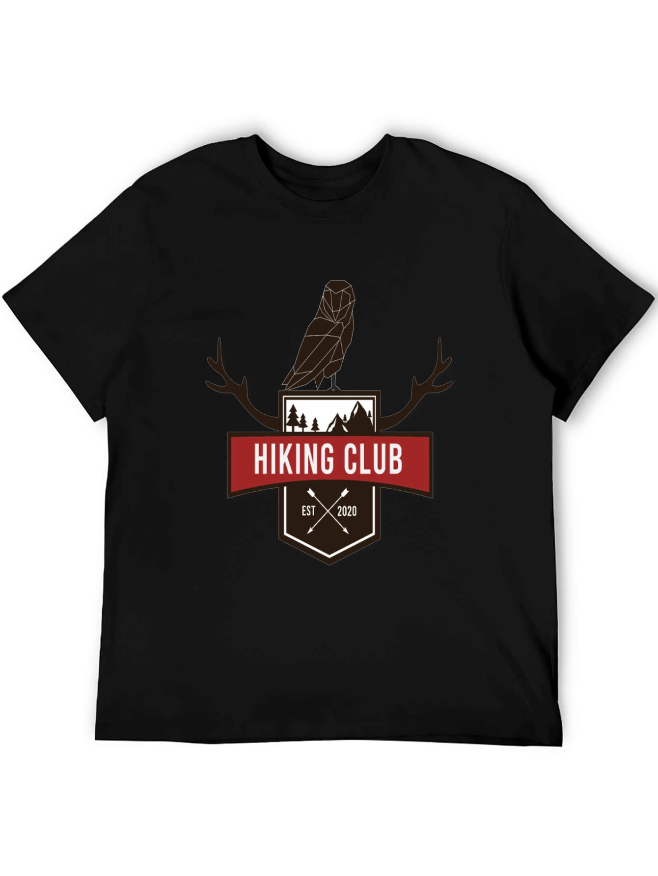 Hiking Club Tee - Geometric Owl & Antler Design