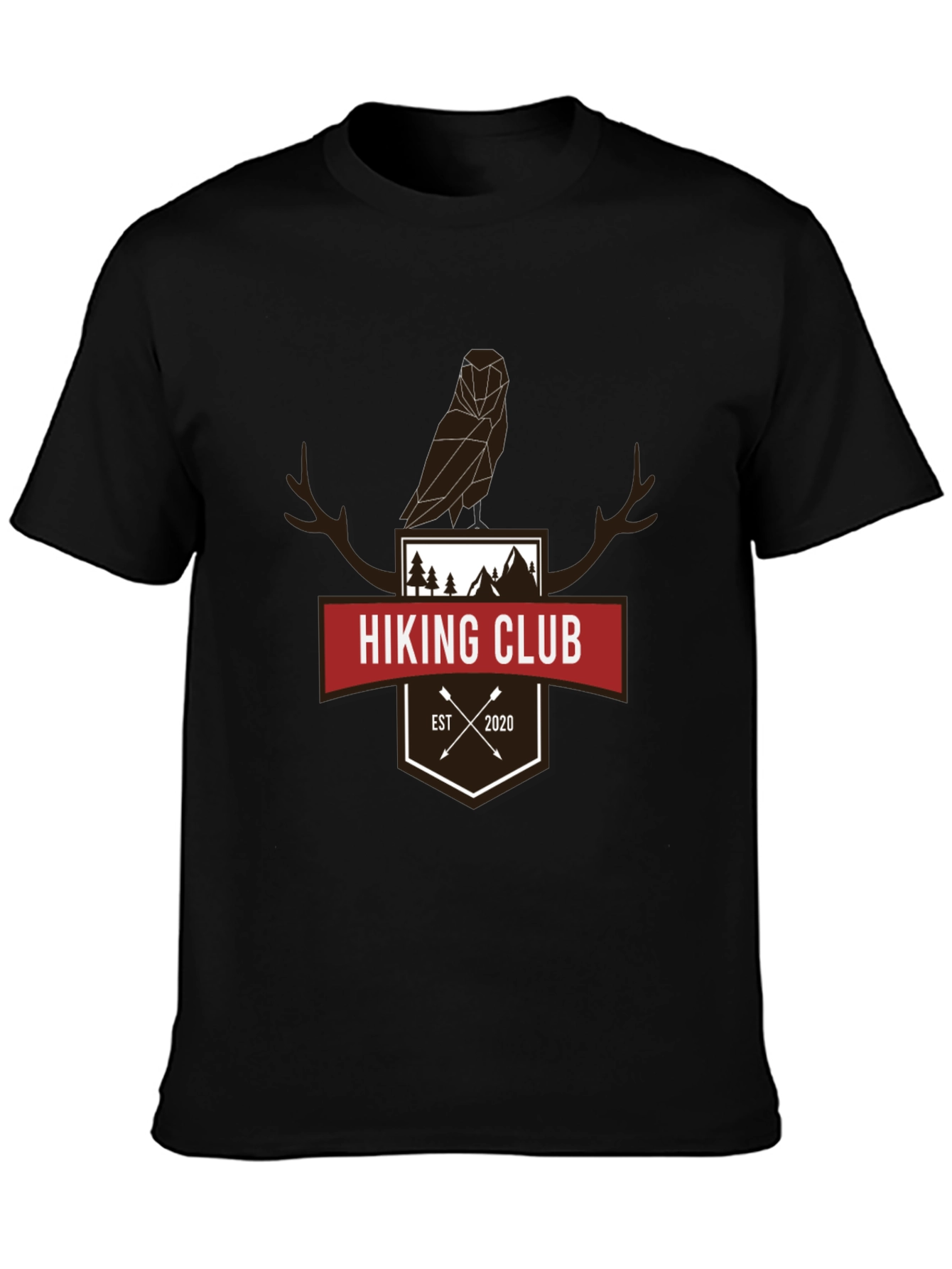 Hiking Club Tee - Geometric Owl & Antler Design