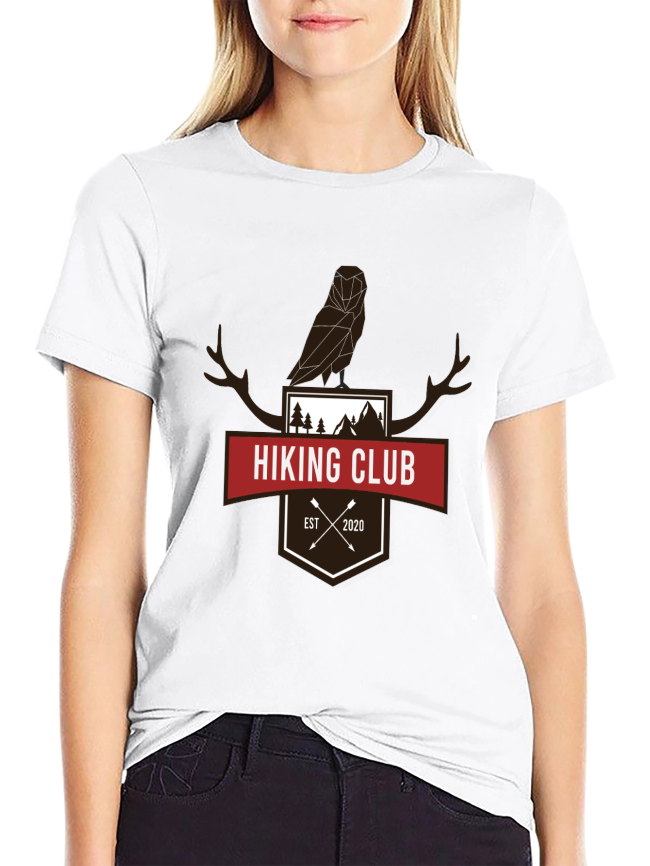 Hiking Club Tee - Geometric Owl & Antler Design
