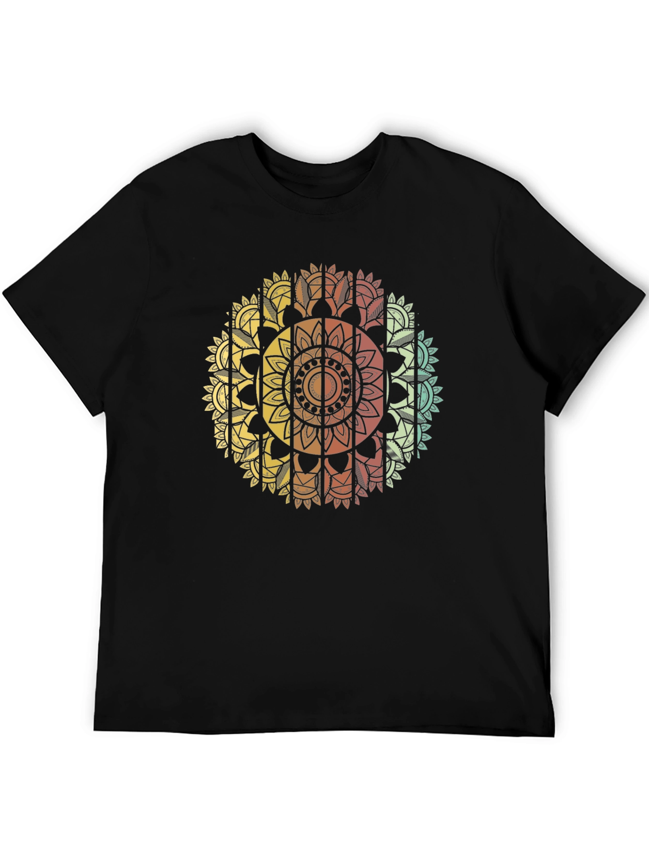 Mandala Print Mens Black T-Shirt