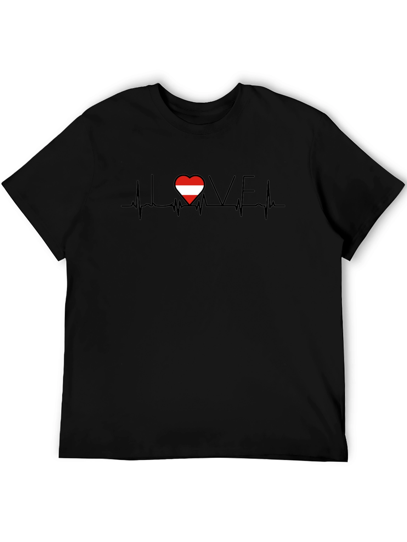 Austria Love Heartbeat T-Shirt - Black Casual Tee