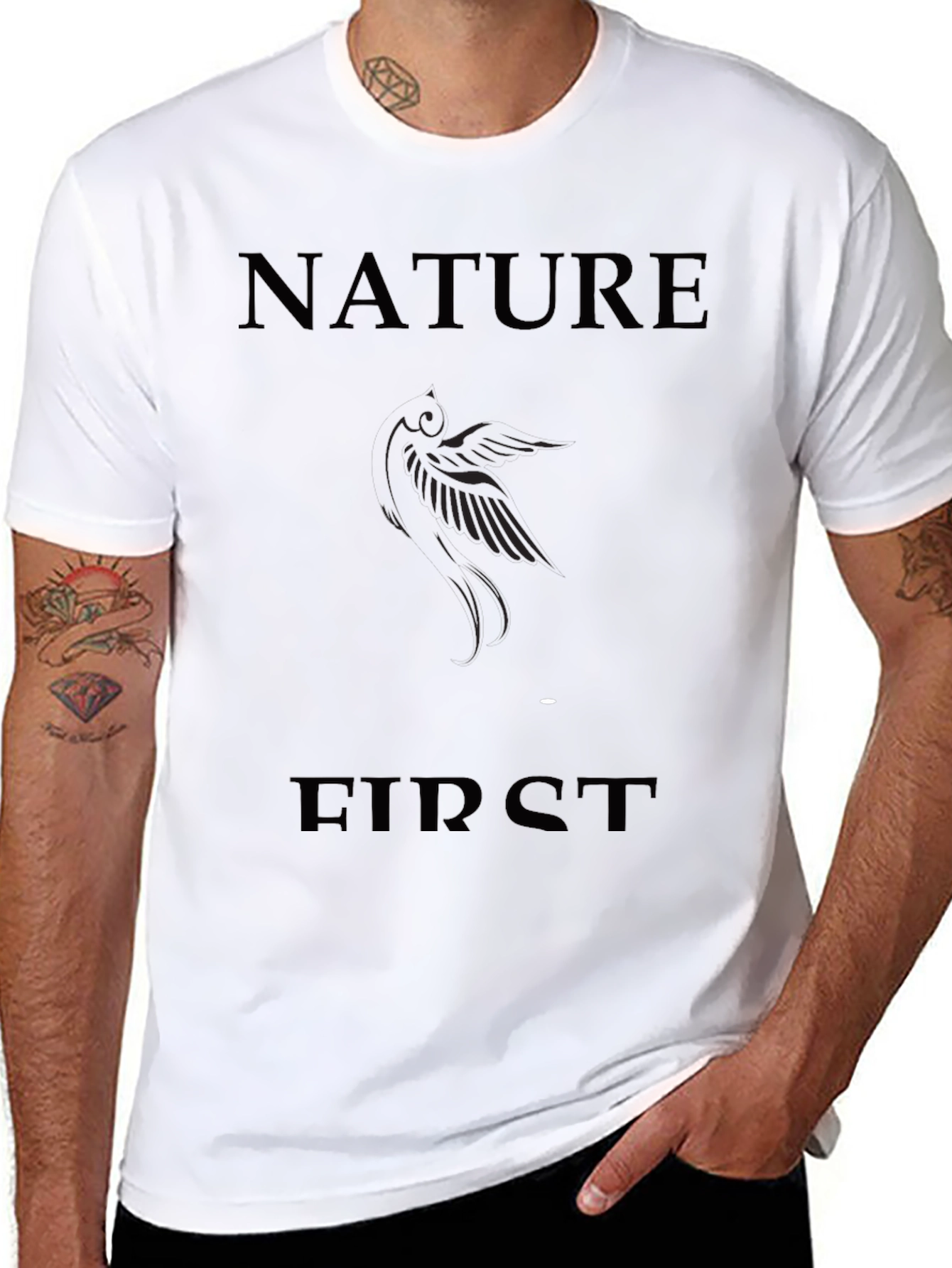 Nature First Graphic Print Black T-Shirt