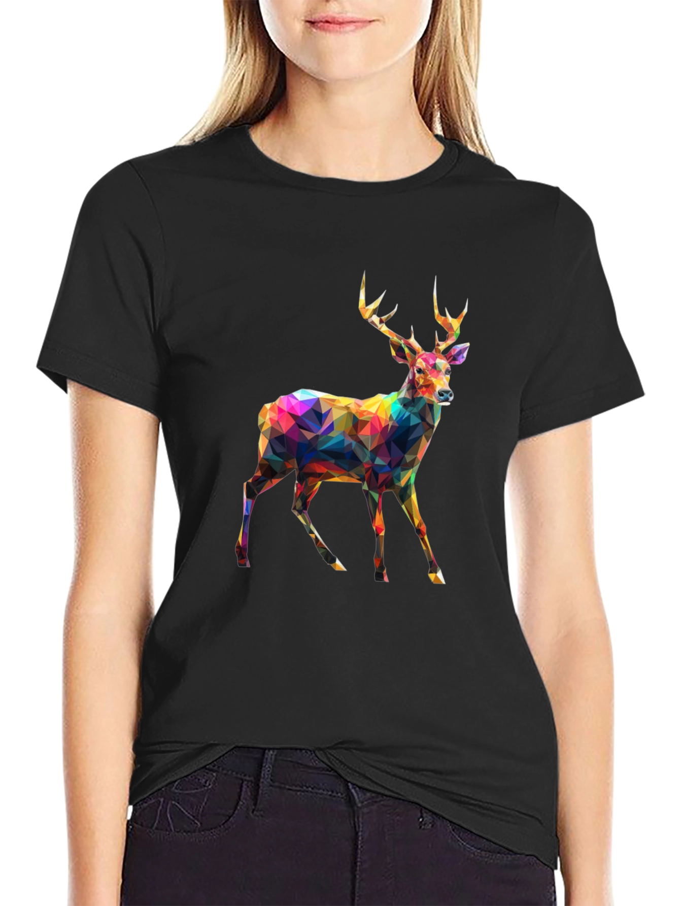 Geometric Deer Graphic Tee - Mens Black T-Shirt