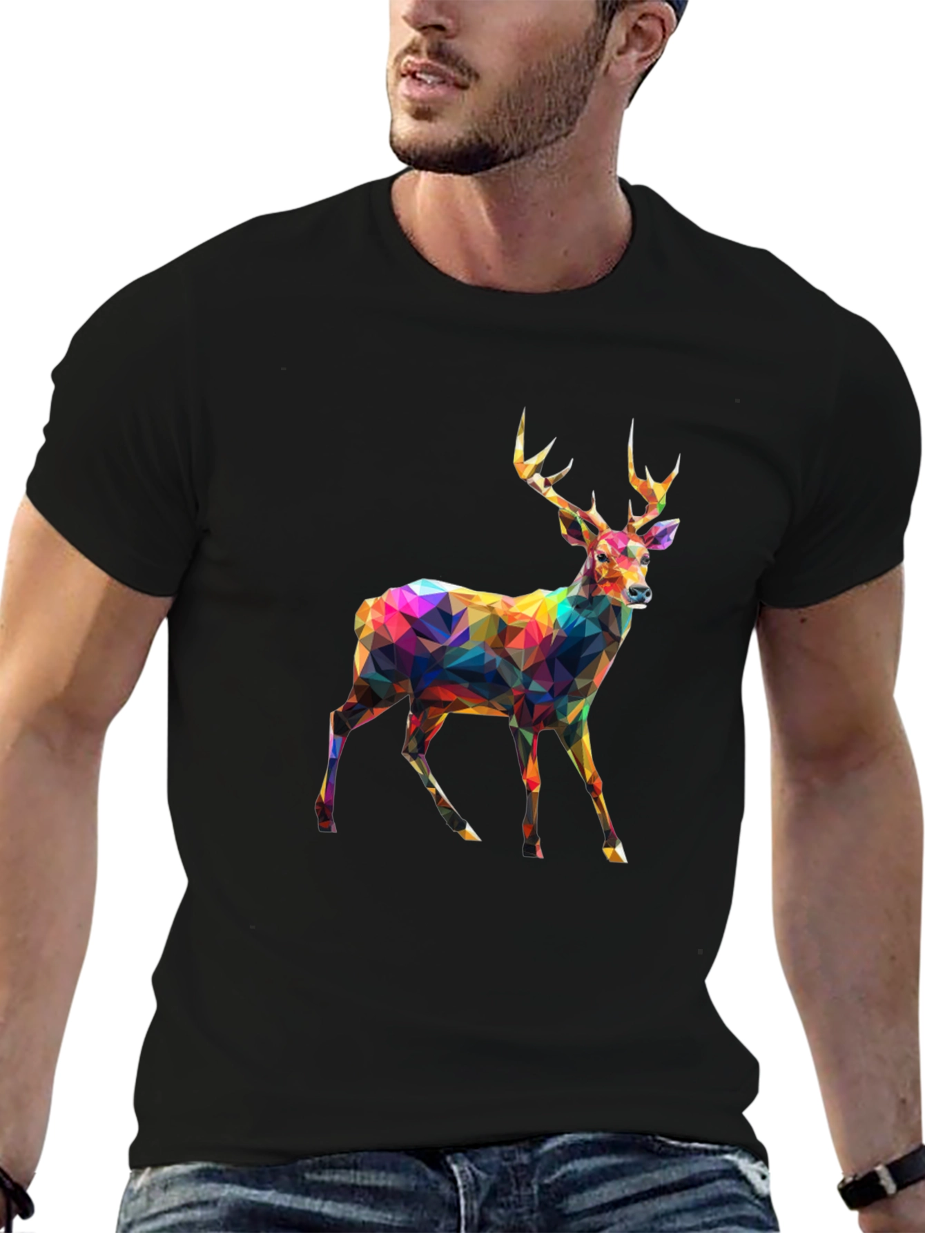 Geometric Deer Graphic Tee - Mens Black T-Shirt