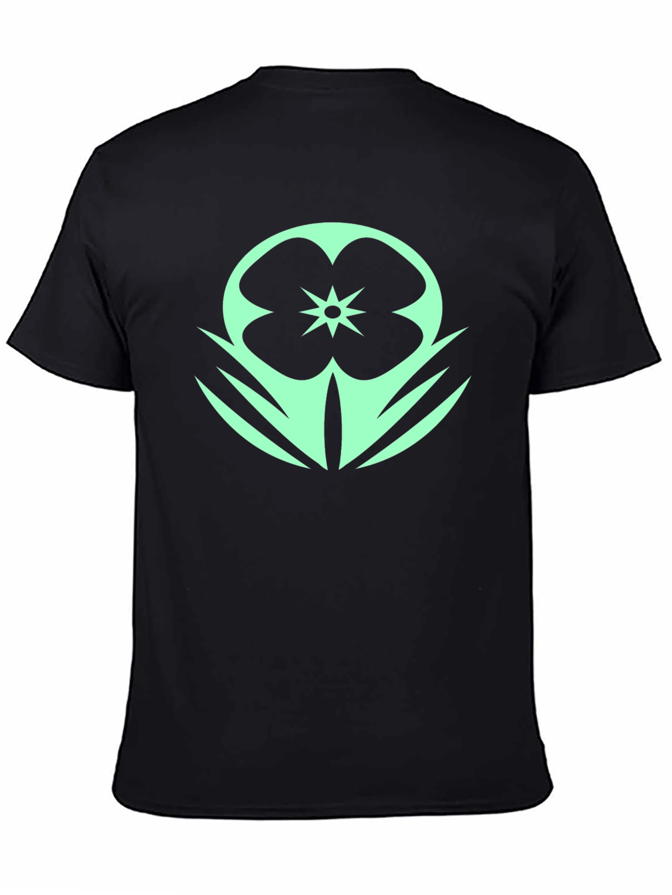 Black T-Shirt with Mint Floral Design