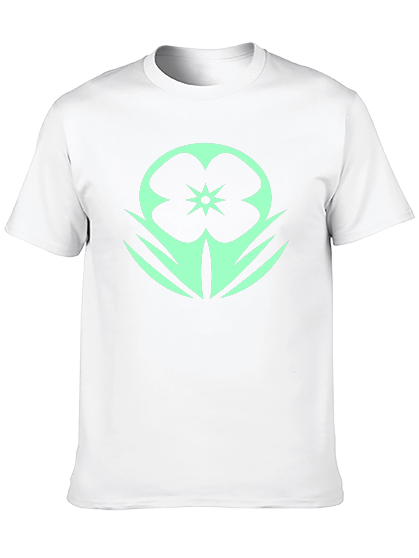 Black T-Shirt with Mint Floral Design