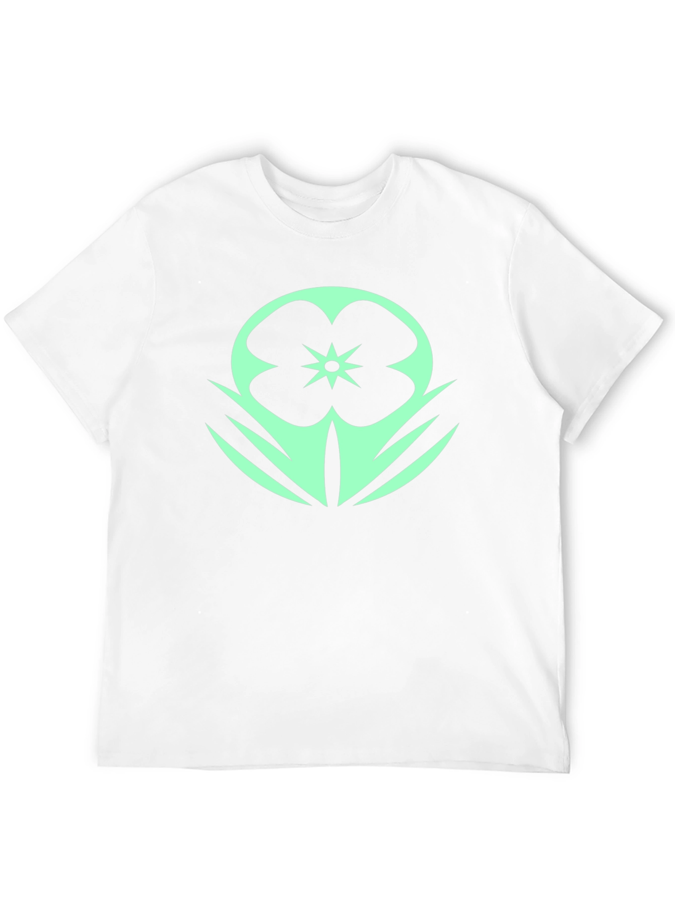 Black T-Shirt with Mint Floral Design
