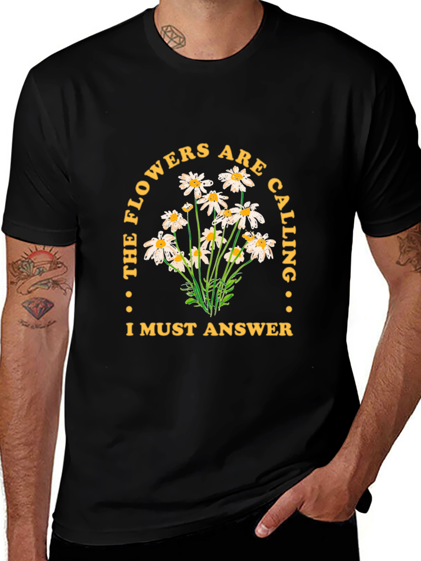 The Flowers Are Calling Black Graphic Tee