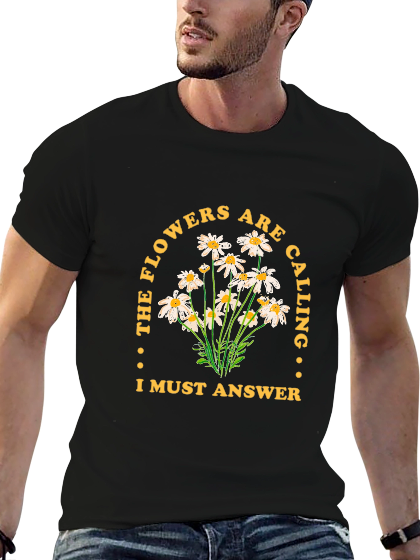 The Flowers Are Calling Black Graphic Tee