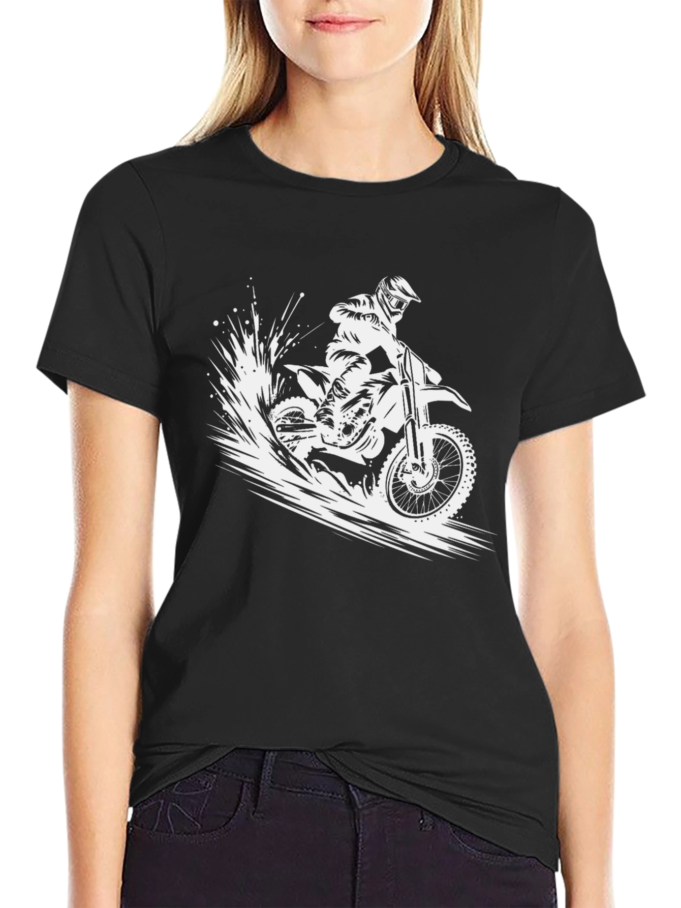 Dirt Bike Graphic Tee - Black Cotton Casual Shirt