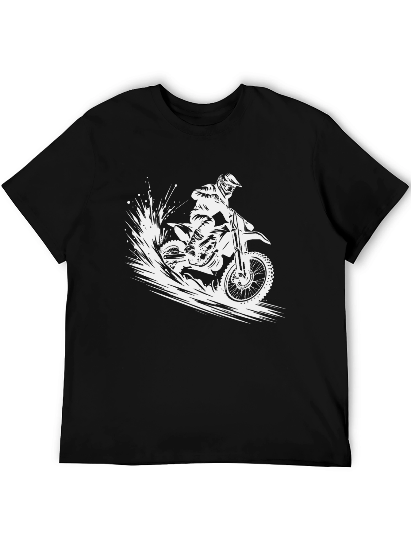 Dirt Bike Graphic Tee - Black Cotton Casual Shirt